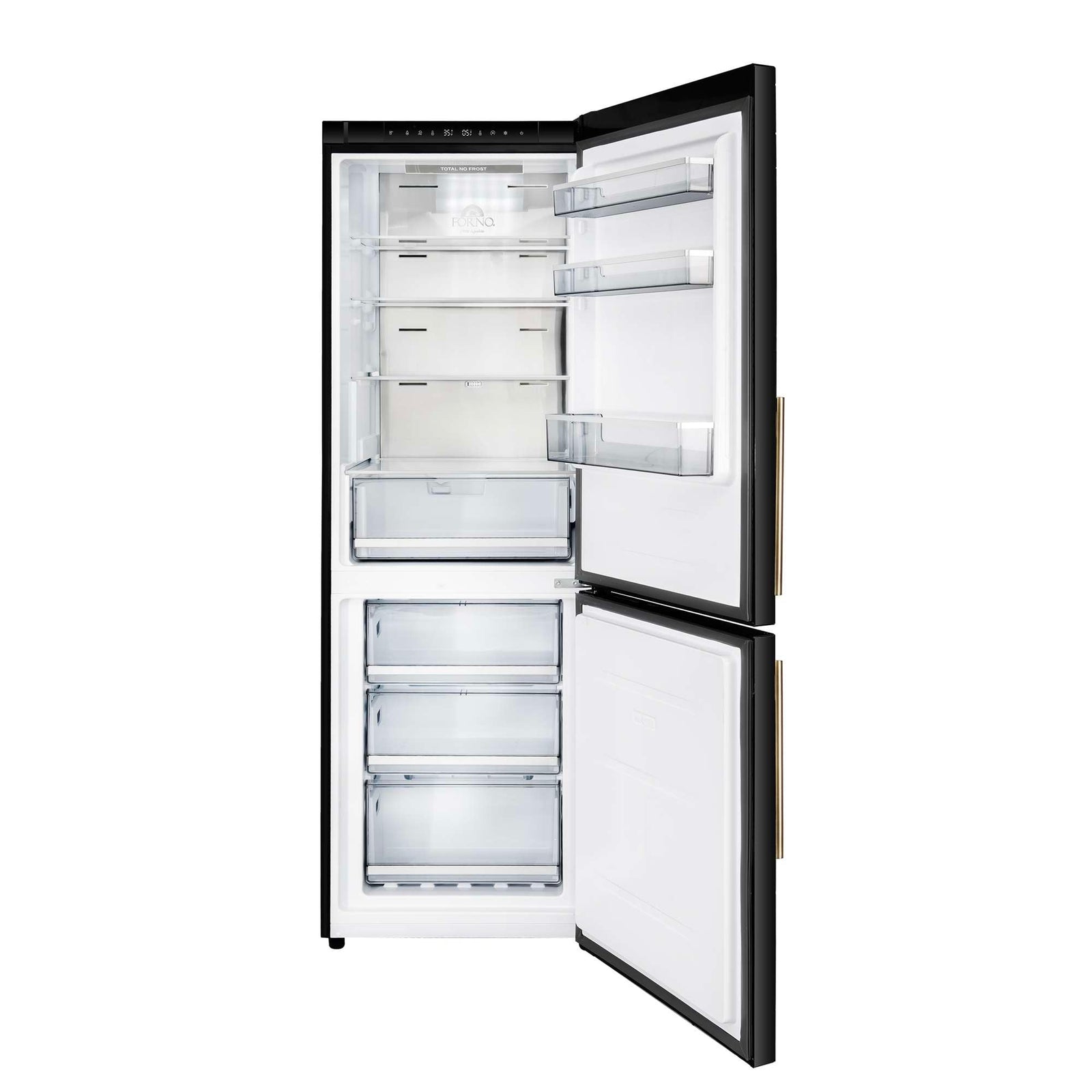 Forno Custodia 24" Bottom Freezer, 10.3 cf., Right Swing, Total No frost, Black, Antique Brass handles - FFFFD1766-24BLK-RS