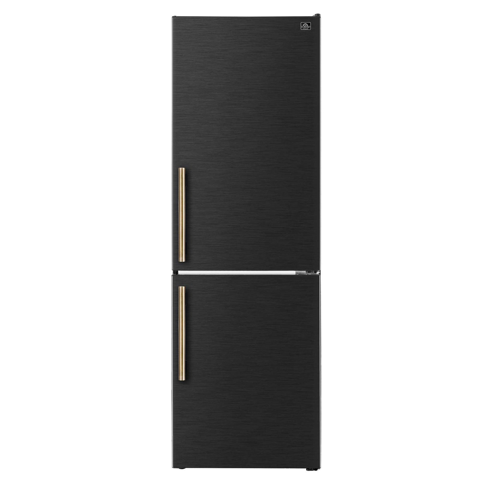 Forno Custodia 24" Bottom Freezer, 10.3 cf., Right Swing, Total No frost, Black, Antique Brass handles - FFFFD1766-24BLK-RS