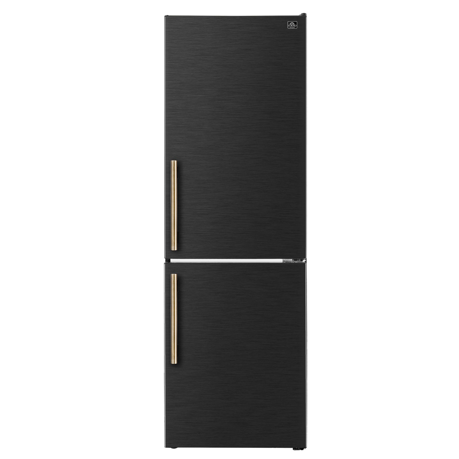 Forno Custodia 24" Bottom Freezer, 10.3 cf., Right Swing, Total No frost, Black, Antique Brass handles - FFFFD1766-24BLK-RS
