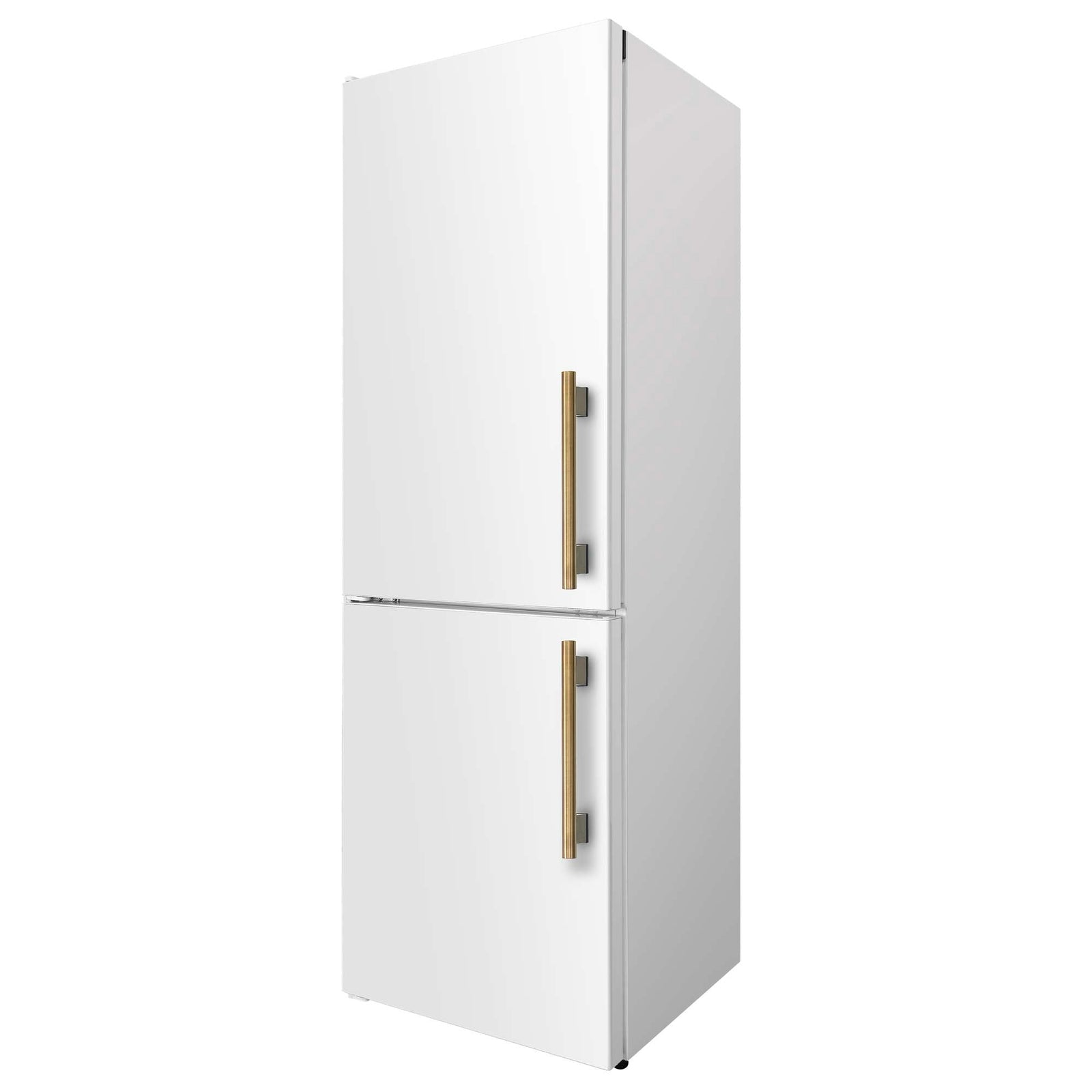 Forno Custodia 24" Bottom Freezer, 10.3 cf., Left Swing, Ice Maker, Total No frost, White, Antique Brass handles - FFFFD1766-24WHT-LS