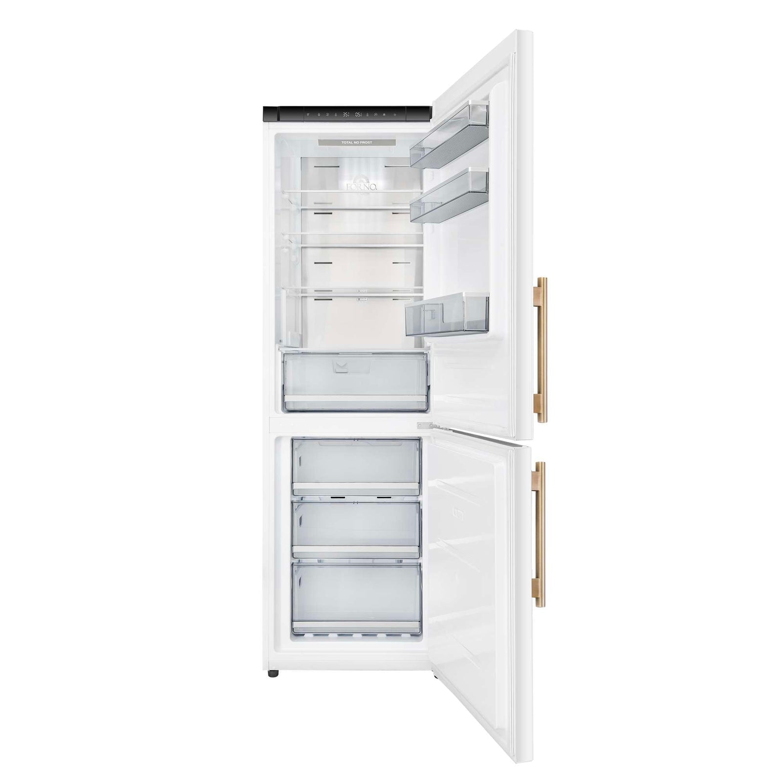 Forno Custodia 24" Bottom Freezer, 10.3 cf., Right Swing, Total No frost, White, Antique Brass handles - FFFFD1766-24WHT-RS
