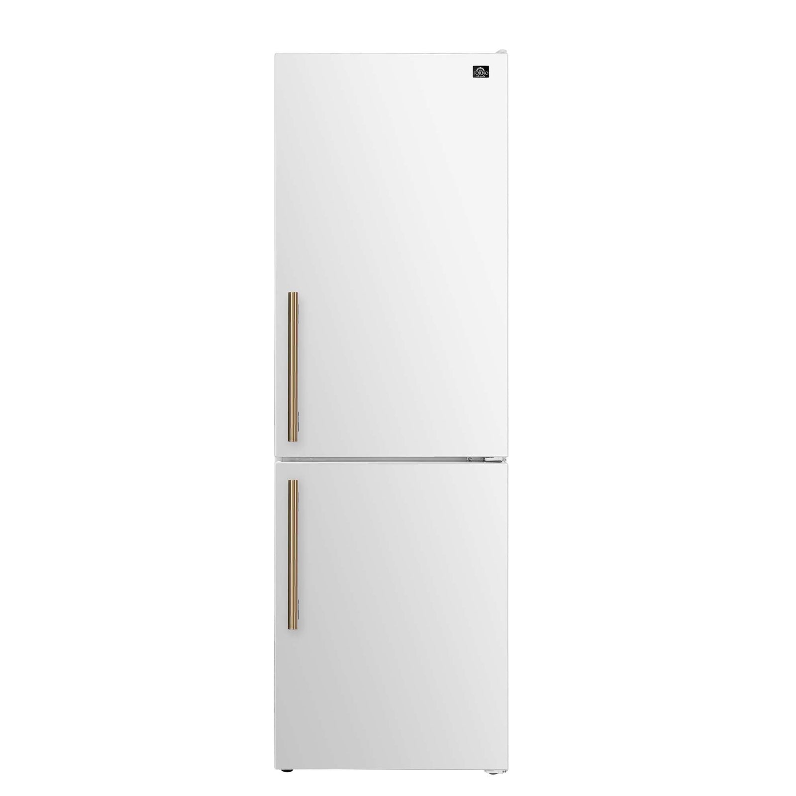 Forno Custodia 24" Bottom Freezer, 10.3 cf., Right Swing, Total No frost, White, Antique Brass handles - FFFFD1766-24WHT-RS