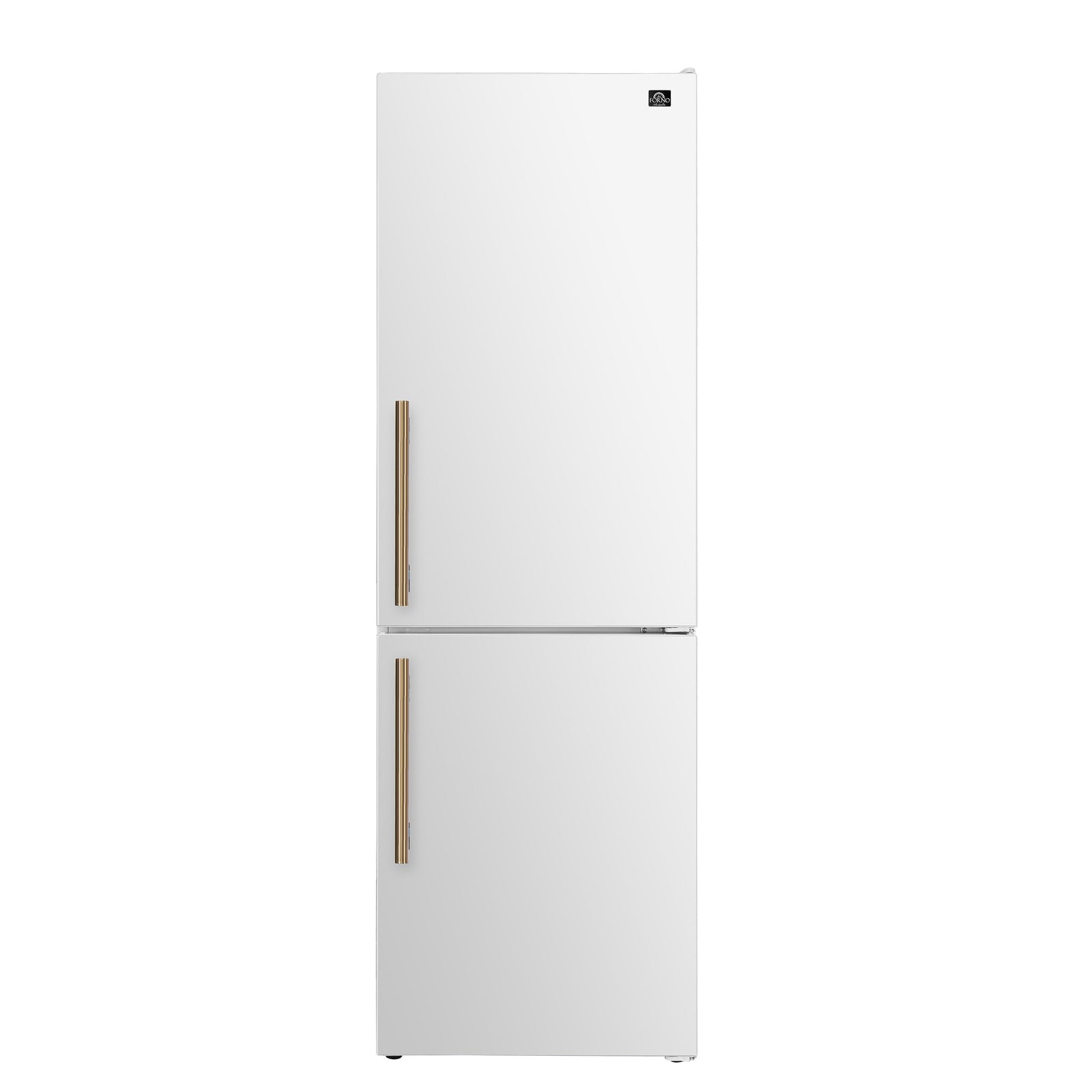 Forno Custodia 24" Bottom Freezer, 10.3 cf., Right Swing, Total No frost, White, Antique Brass handles - FFFFD1766-24WHT-RS