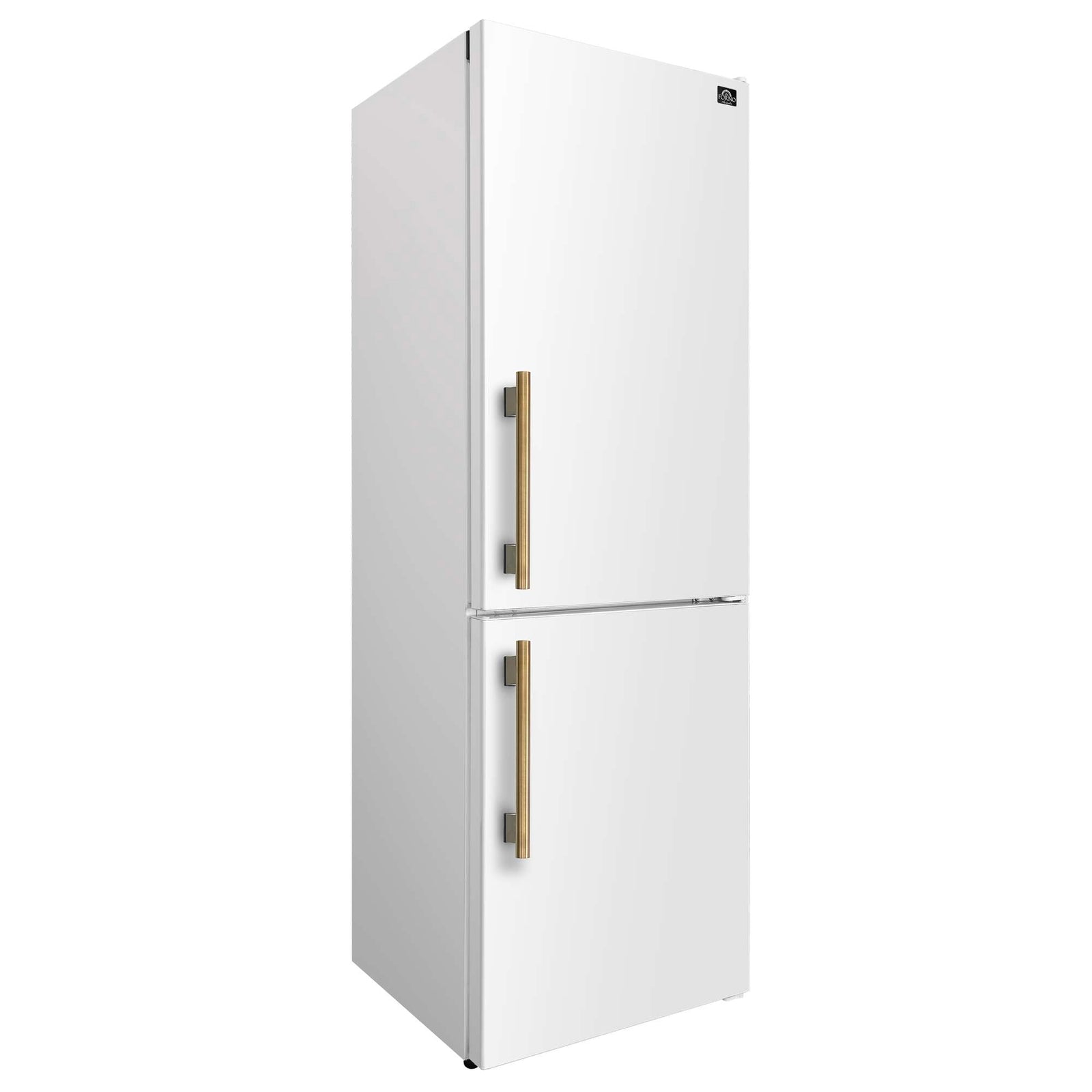 Forno Custodia 24" Bottom Freezer, 10.3 cf., Right Swing, Total No frost, White, Antique Brass handles - FFFFD1766-24WHT-RS