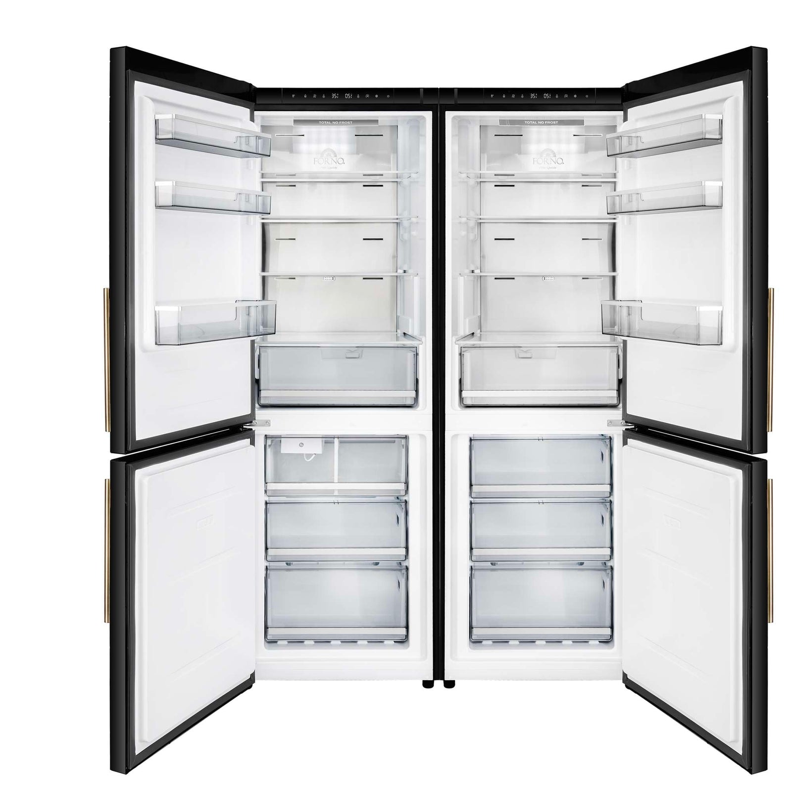 Forno Custodia 48" Bottom Freezer combo, 20.6 cf., Ice Maker, Total No frost, Black, Antique Brass handles - FFFFD1766-48BLK