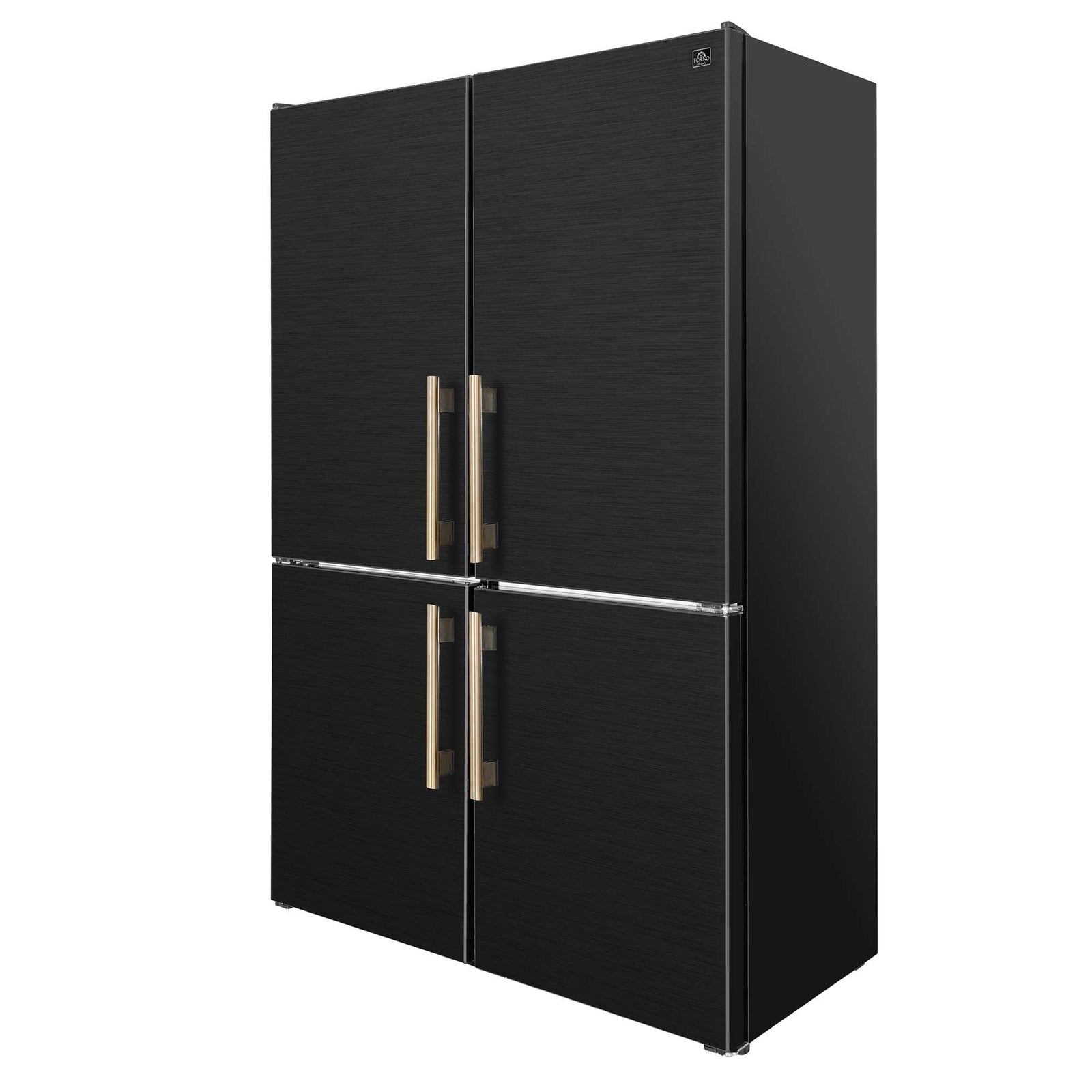 Forno Custodia 48" Bottom Freezer combo, 20.6 cf., Ice Maker, Total No frost, Black, Antique Brass handles - FFFFD1766-48BLK