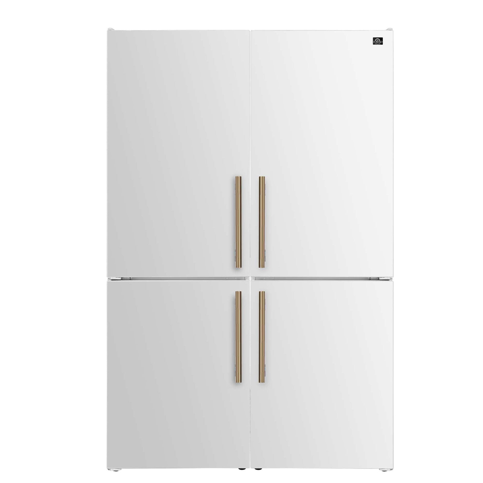 Forno Custodia 48" Bottom Freezer combo, 20.6 cf., Ice Maker, Total No frost, White, Antique Brass handles - FFFFD1766-48WHT