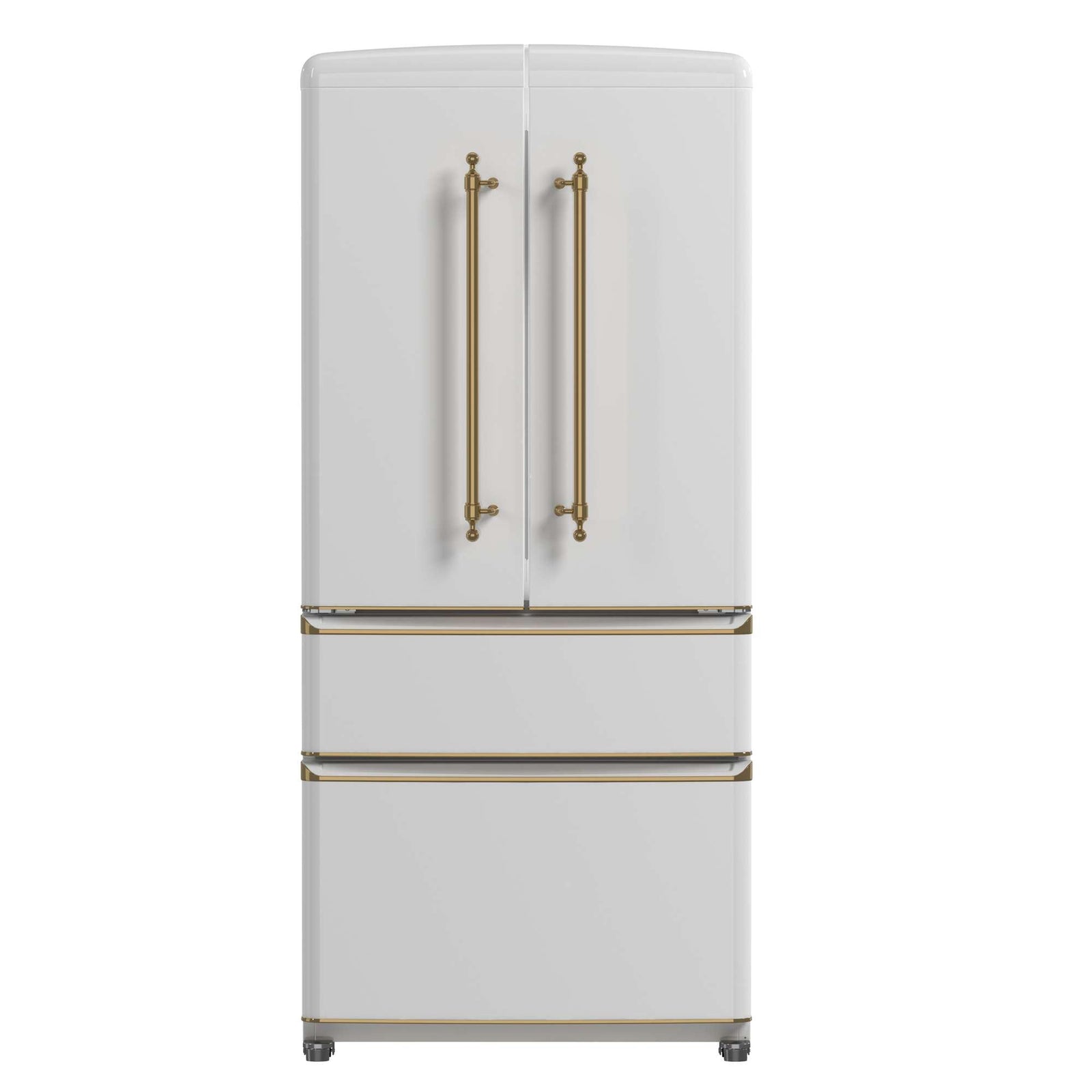 Forno Luigi 33-Inch French Door Refrigerator, 18 cu.ft, White Finish, Antique Brass Handles, ENERGY STAR Certified - FFFFD1791-33WHT
