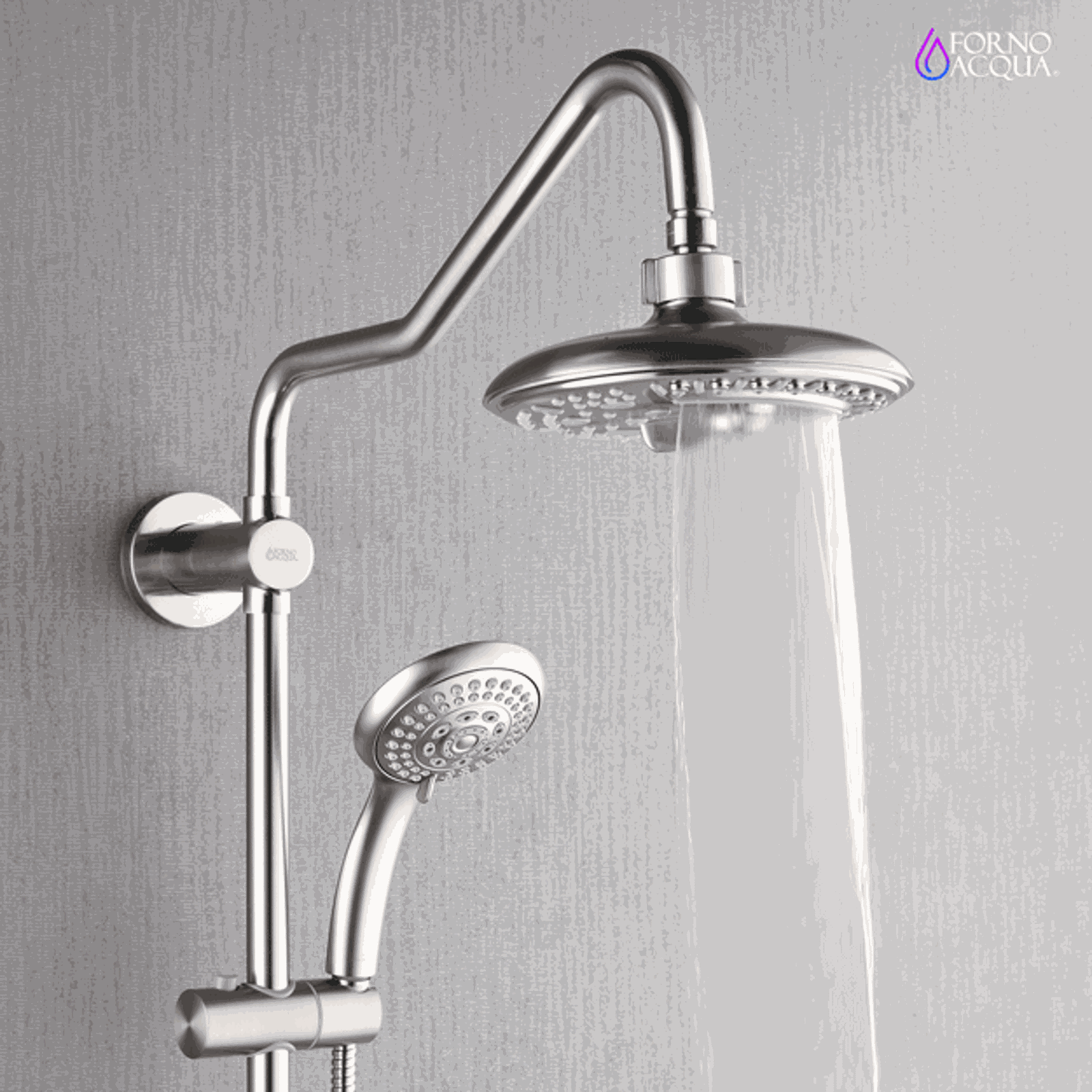 Forno Acqua AcquaSPA Retrofit Shower, Overhead Rainfall, 8 Inch Shower Head, Handheld Shower Head, Body Jets, 6 Way Diverter, Brushed Nickel Finish, 2.5 GPM Flow Rate - SC32BN-C2