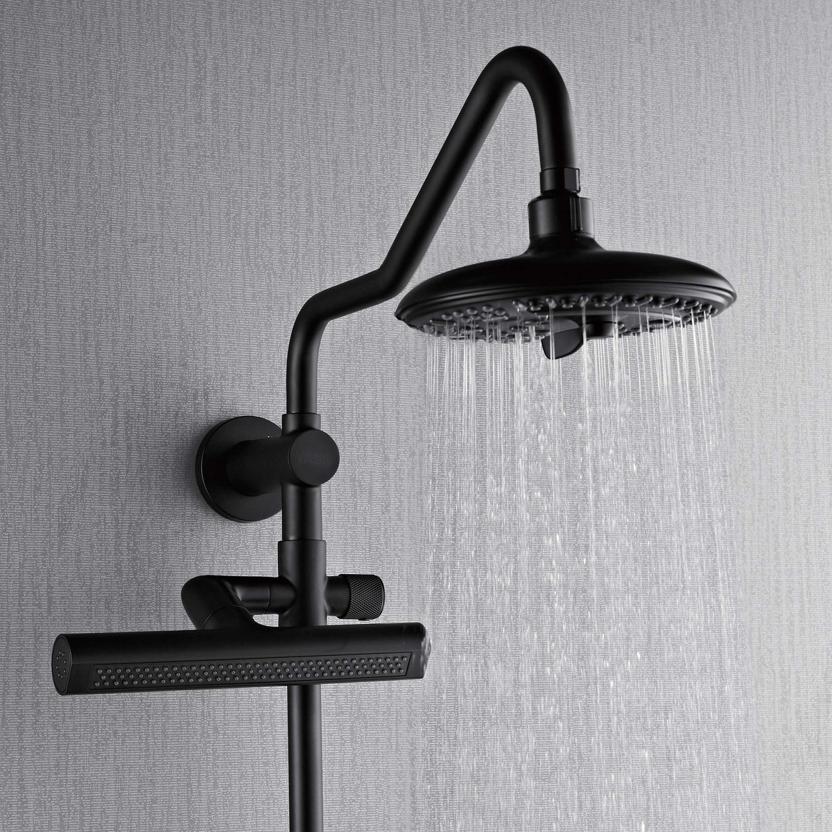 Forno Acqua AcquaFALL Shower, Matte Black Finish, Overhead Rainfall Shower, 7 Way Diverter, Handheld Shower Head, Body Jets, 1.8 GPM Flow Rate - SCW2BK-C8