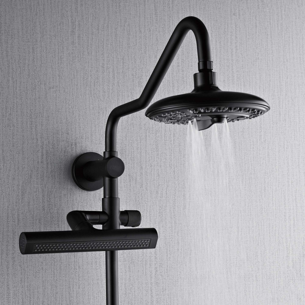 Forno Acqua AcquaFALL Shower, Matte Black Finish, Overhead Rainfall Shower, 7 Way Diverter, Handheld Shower Head, Body Jets, 2.5 GPM Flow Rate - SCW2BK-C2
