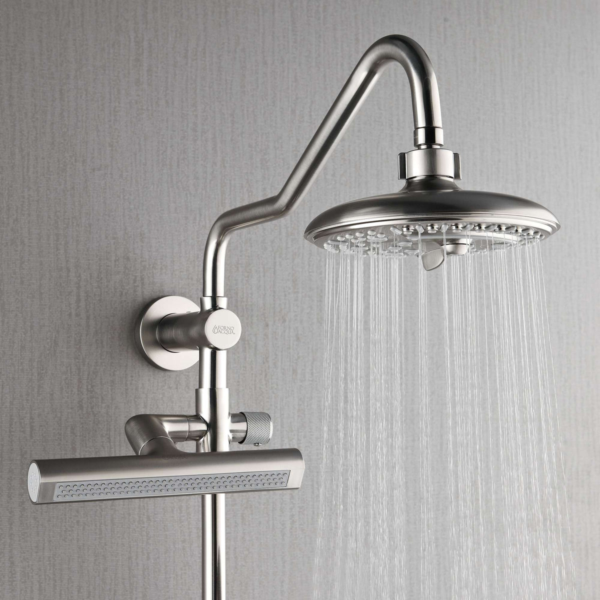 Forno Acqua AcquaFALL Shower, Brushed Nickel Finish, Overhead Rainfall Shower, 7 Way Diverter, Handheld Shower Head, Body Jets, 1.8 GPM Flow Rate - SCW2BN-C8