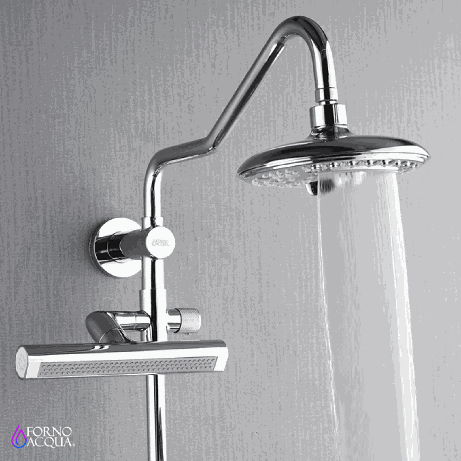 Forno Acqua AcquaFALL Shower, Polished Stainless Steel Finish, Overhead Rainfall Shower, 7 Way Diverter, Handheld Shower Head, Body Jets, 1.8 GPM Flow Rate - SCW2CP-C8