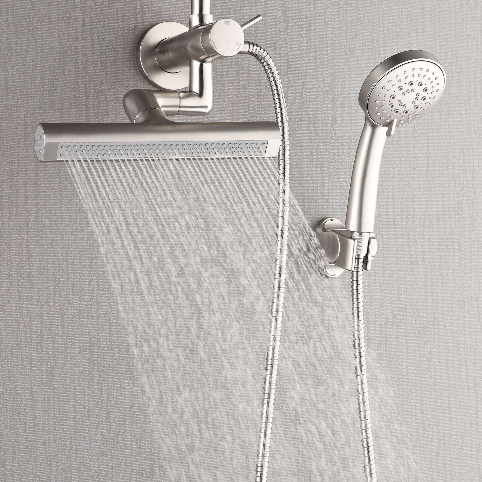 Forno Acqua AcquaFALL Mini Shower Head, Brushed Nickel Finish, Overhead Rainfall Shower, 7 Way Diverter, Handheld Shower Head, Body Jets, 1.8 GPM Flow Rate - SMW1BN-C8