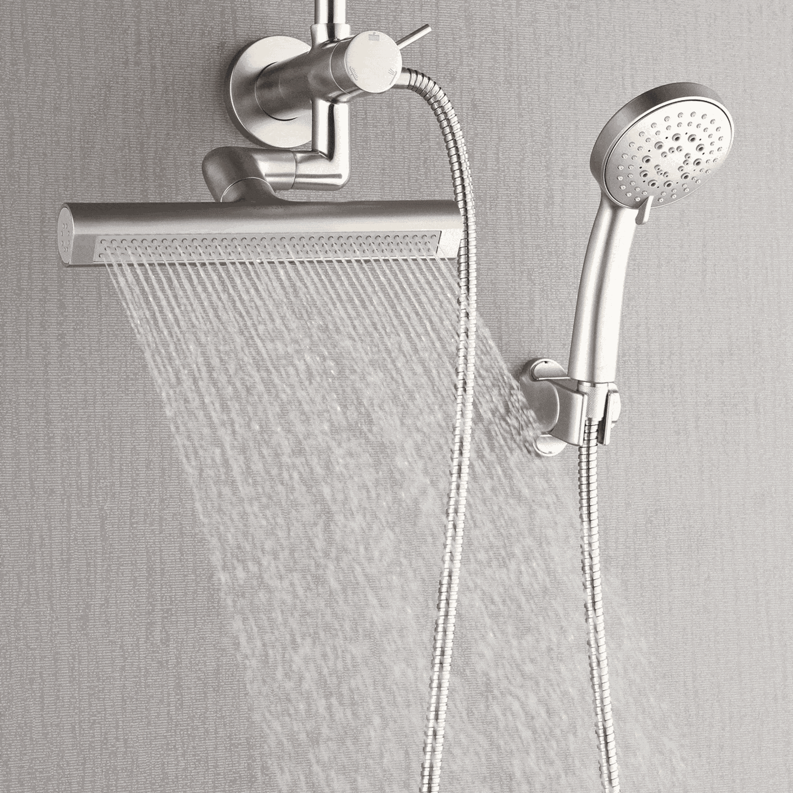 Forno Acqua AcquaFALL Mini Shower Head, Brushed Nickel Finish, Overhead Rainfall Shower, 7 Way Diverter, Handheld Shower Head, Body Jets, 1.8 GPM Flow Rate - SMW1BN-C8