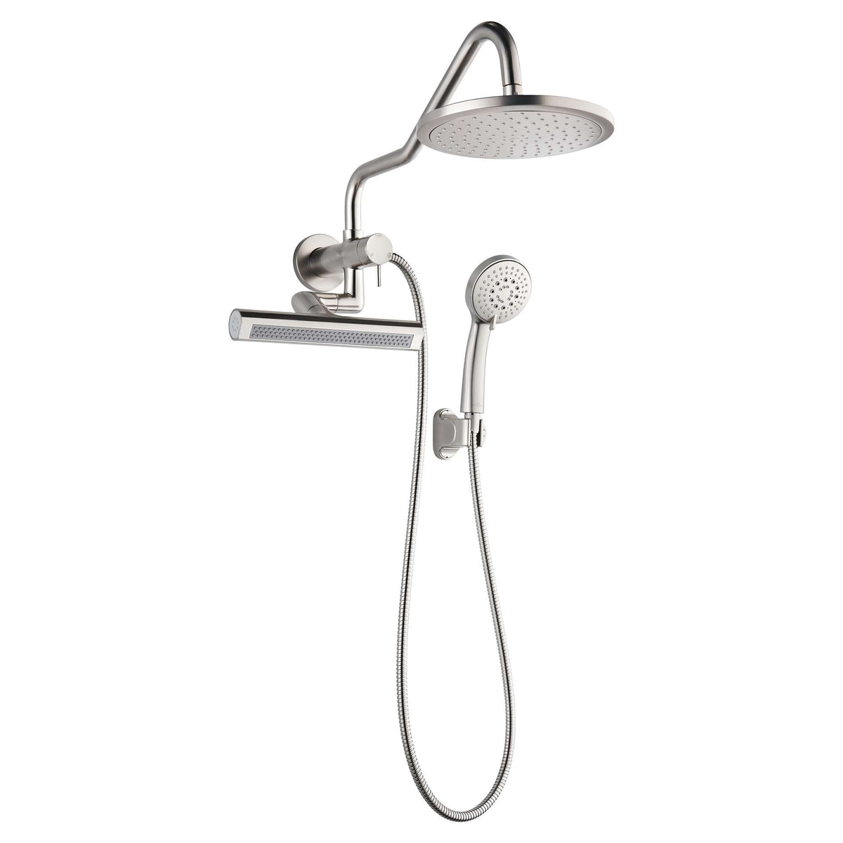 Forno Acqua AcquaFALL Mini Shower Head, Brushed Nickel Finish, Overhead Rainfall Shower, 7 Way Diverter, Handheld Shower Head, Body Jets, 1.8 GPM Flow Rate - SMW1BN-C8