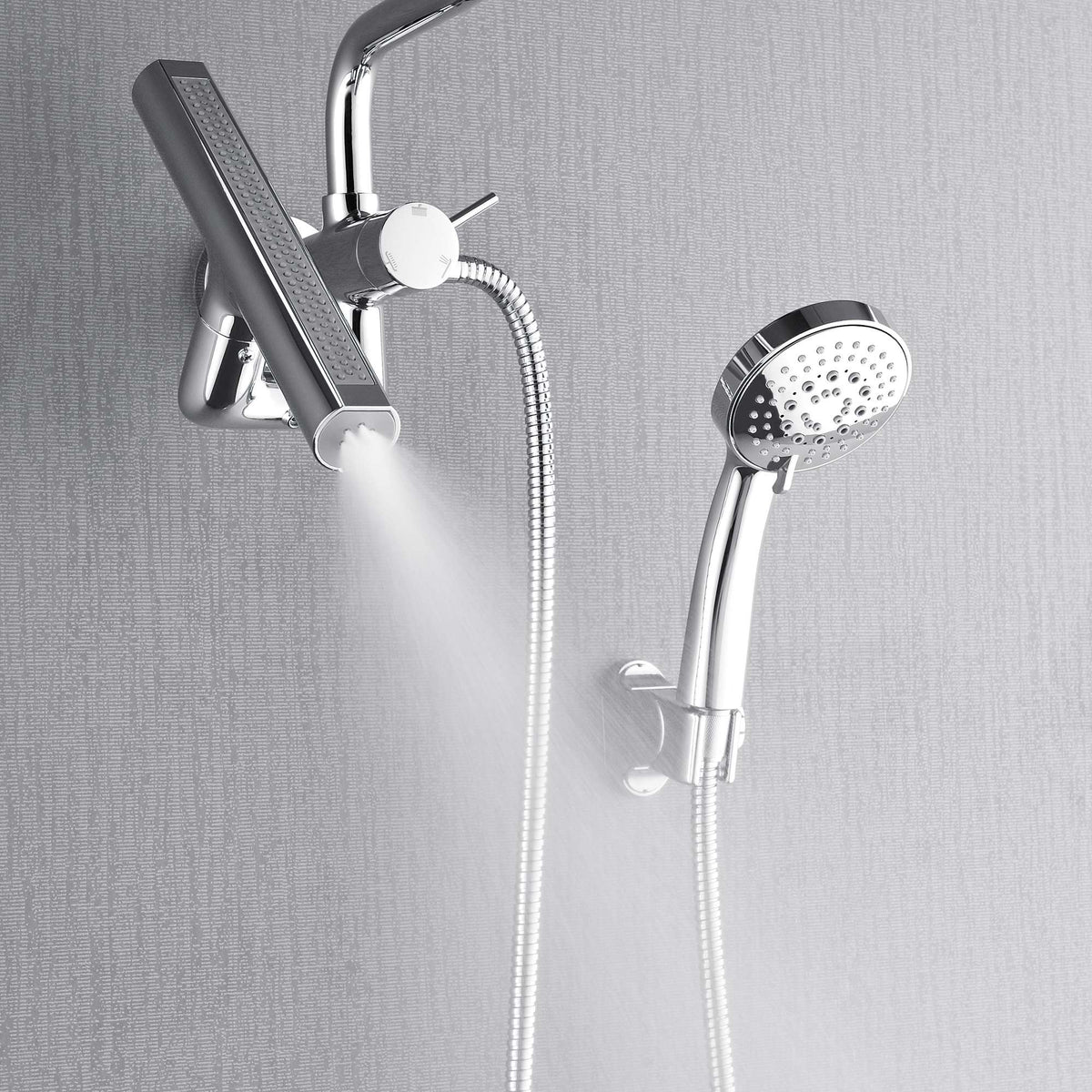 Forno Acqua AcquaFALL Mini Shower Head, Polished Stainless Steel Finish, Overhead Rainfall Shower, 7 Way Diverter, Handheld Shower Head, Body Jets, 1.8 GPM Flow Rate - SMW1CP-C8