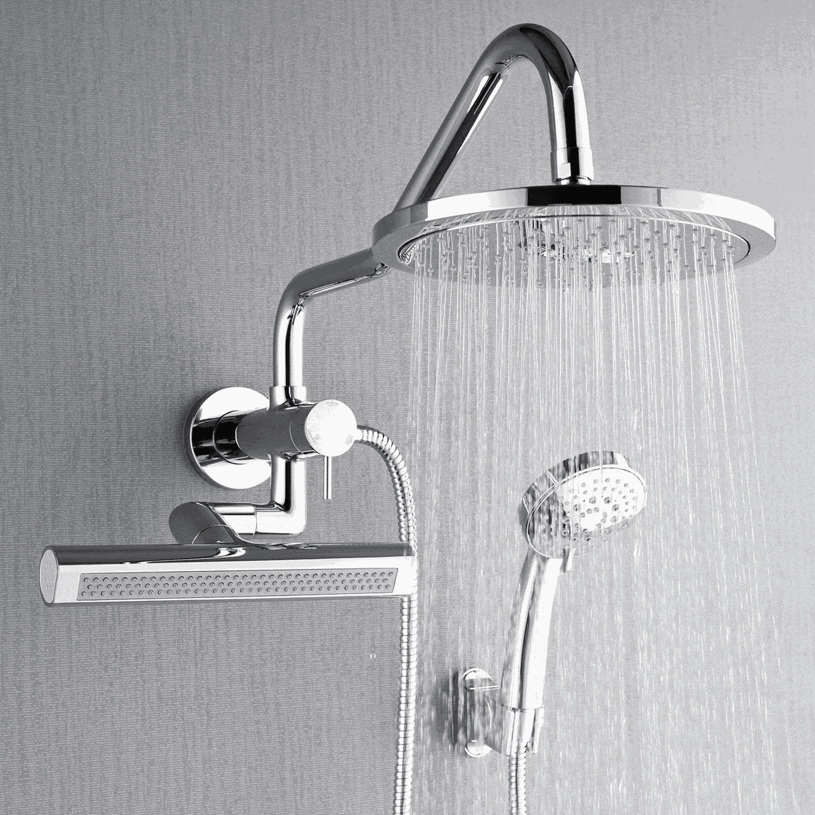 Forno Acqua AcquaFALL Mini Shower Head, Polished Stainless Steel Finish, Overhead Rainfall Shower, 7 Way Diverter, Handheld Shower Head, Body Jets, 2.5 GPM Flow Rate - SMW1CP-C2