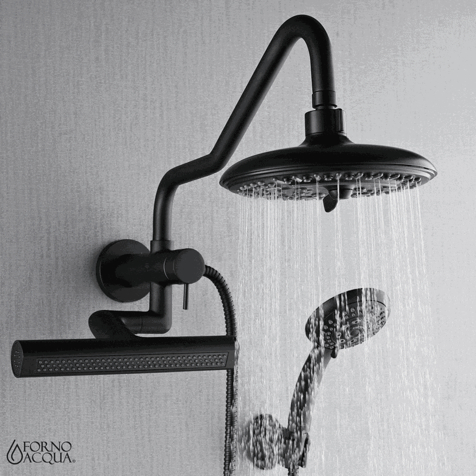 Forno Acqua AcquaFALL Mini 8 Inch Shower Head, Matte Black Finish, Overhead Rainfall Shower, Handheld Shower Head, Body Jets, 1.8 GPM Flow Rate - SMW2BK-C8