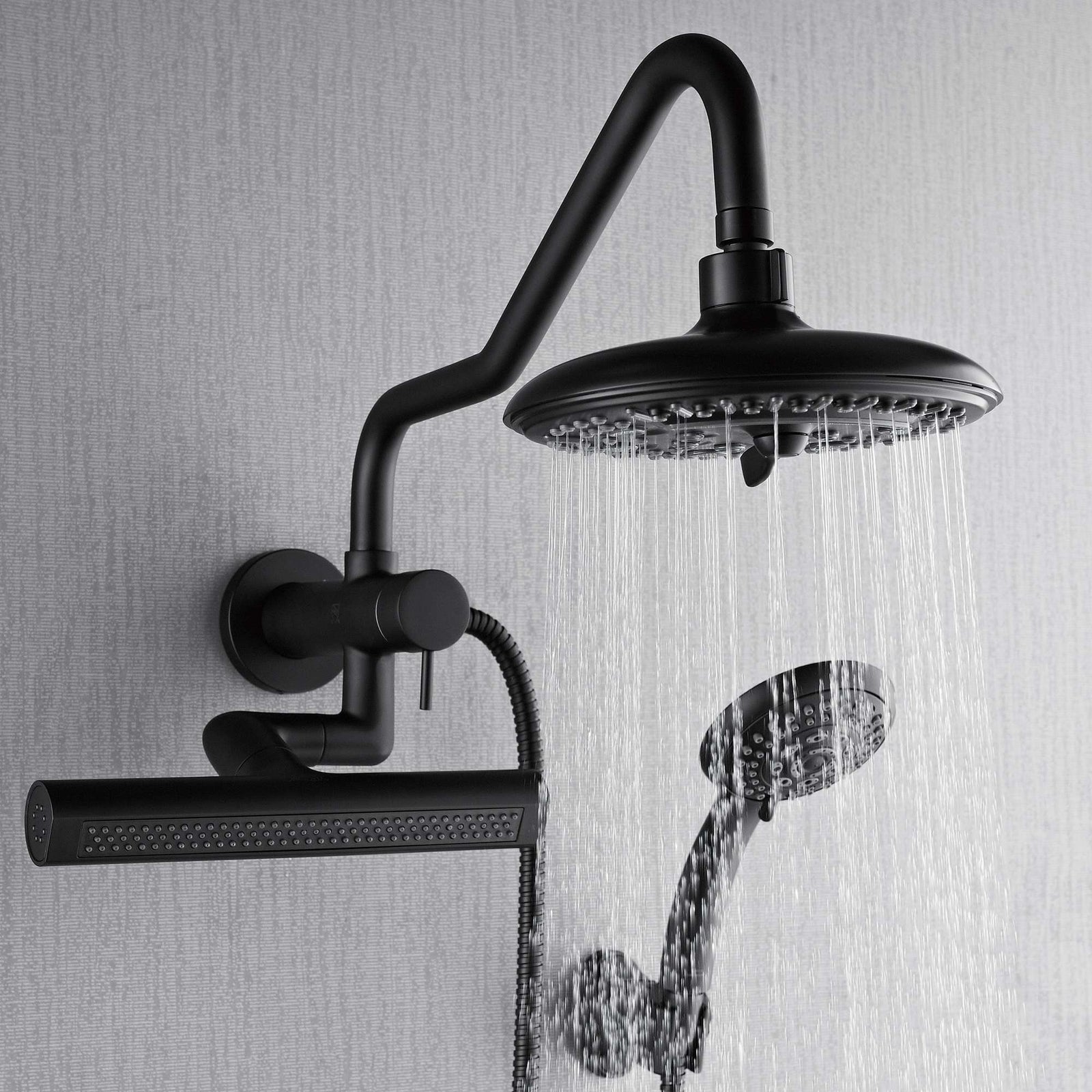 Forno Acqua AcquaFALL Mini 8 Inch Shower Head, Matte Black Finish, Overhead Rainfall Shower, Handheld Shower Head, Body Jets, 1.8 GPM Flow Rate - SMW2BK-C8
