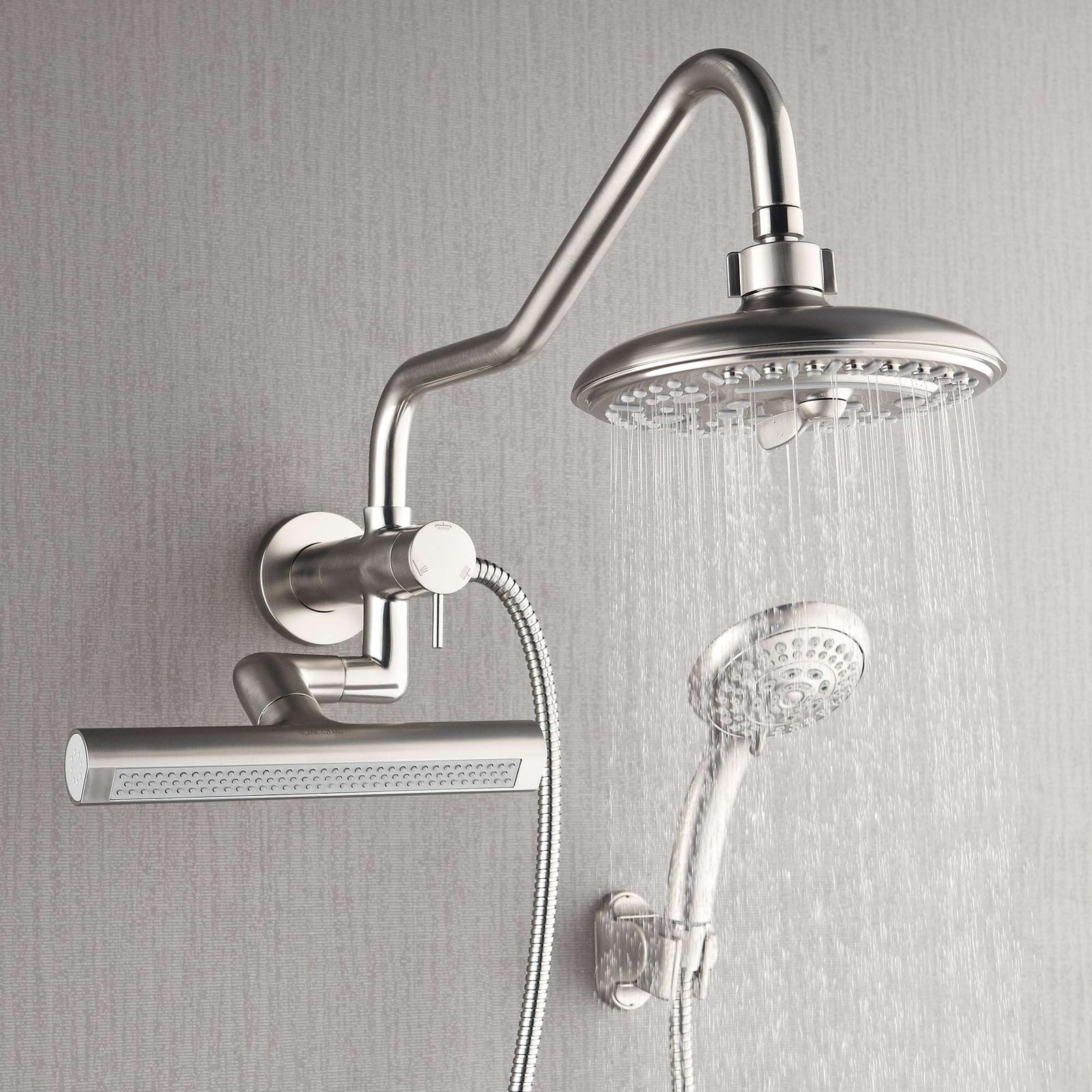 Forno Acqua AcquaFALL Mini 8 Inch Shower Head, Brushed Nickel Finish, Overhead Rainfall Shower, Handheld Shower Head, Body Jets, 1.8 GPM Flow Rate - SMW2BN-C8