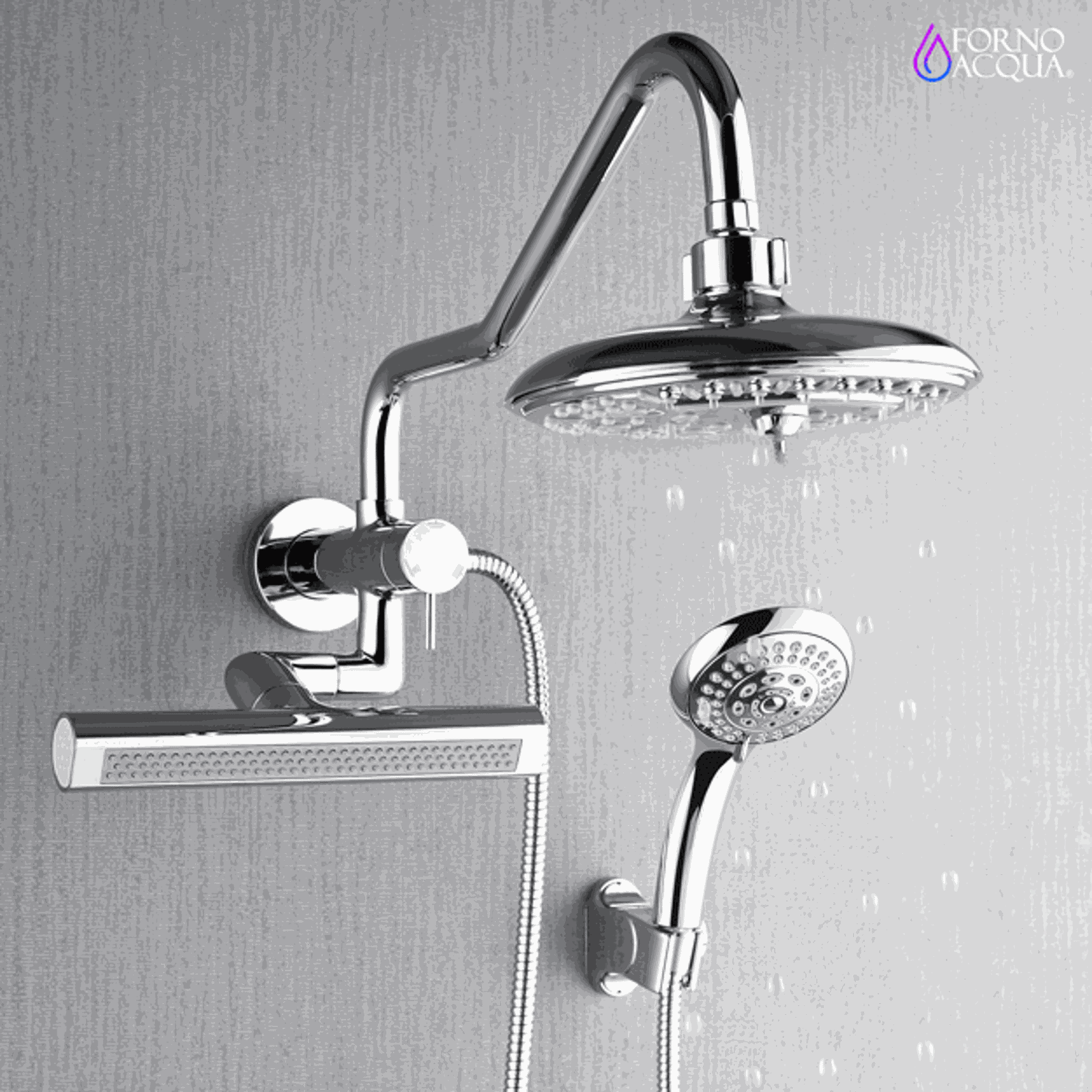 Forno Acqua AcquaFALL Mini 8 Inch Shower Head, Polished Stainless Steel Finish, Overhead Rainfall Shower, Handheld Shower Head, Body Jets, 2.5 GPM Flow Rate - SMW2CP-C2