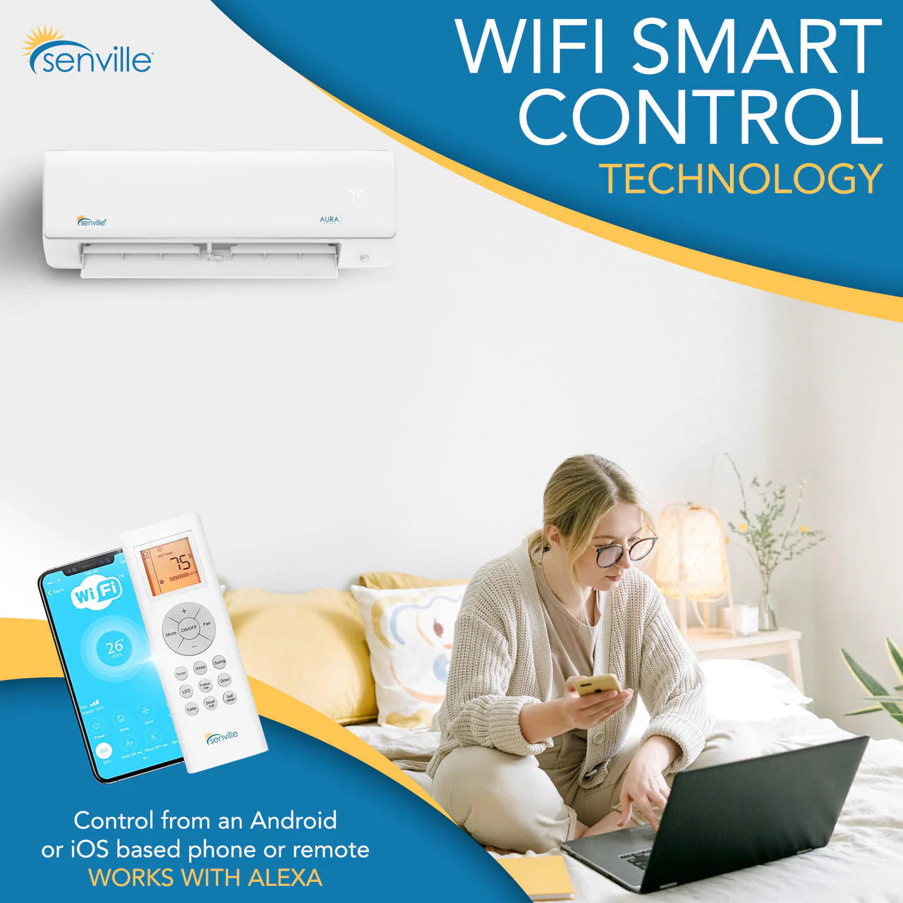 Senville AURA 18,000 BTU (6K + 6K) 25 SEER2 Dual Zone Mini Split Air Conditioner - 230V