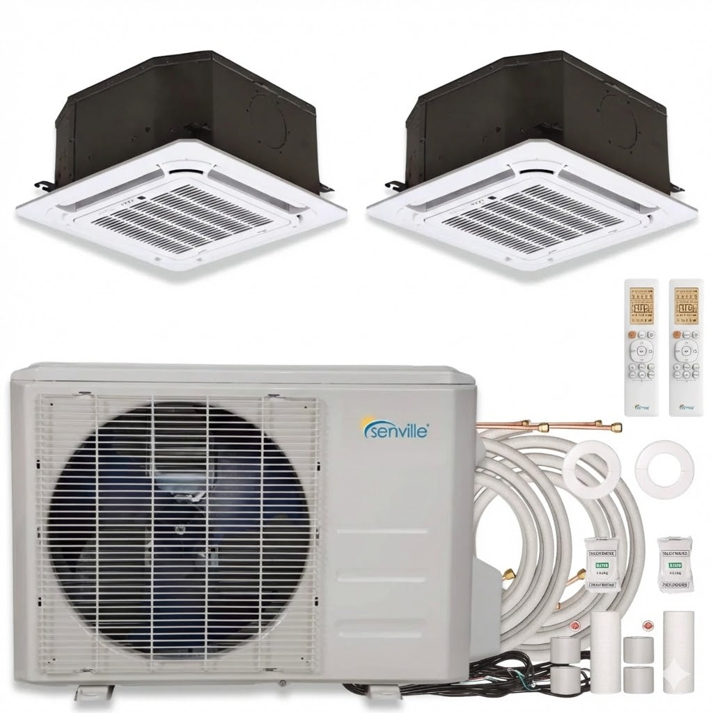 Senville AURA 27,000 (12K + 12K) BTU 23 SEER2 Ceiling Cassette 2 Zone Ductless Mini Split - Energy Star - 230V