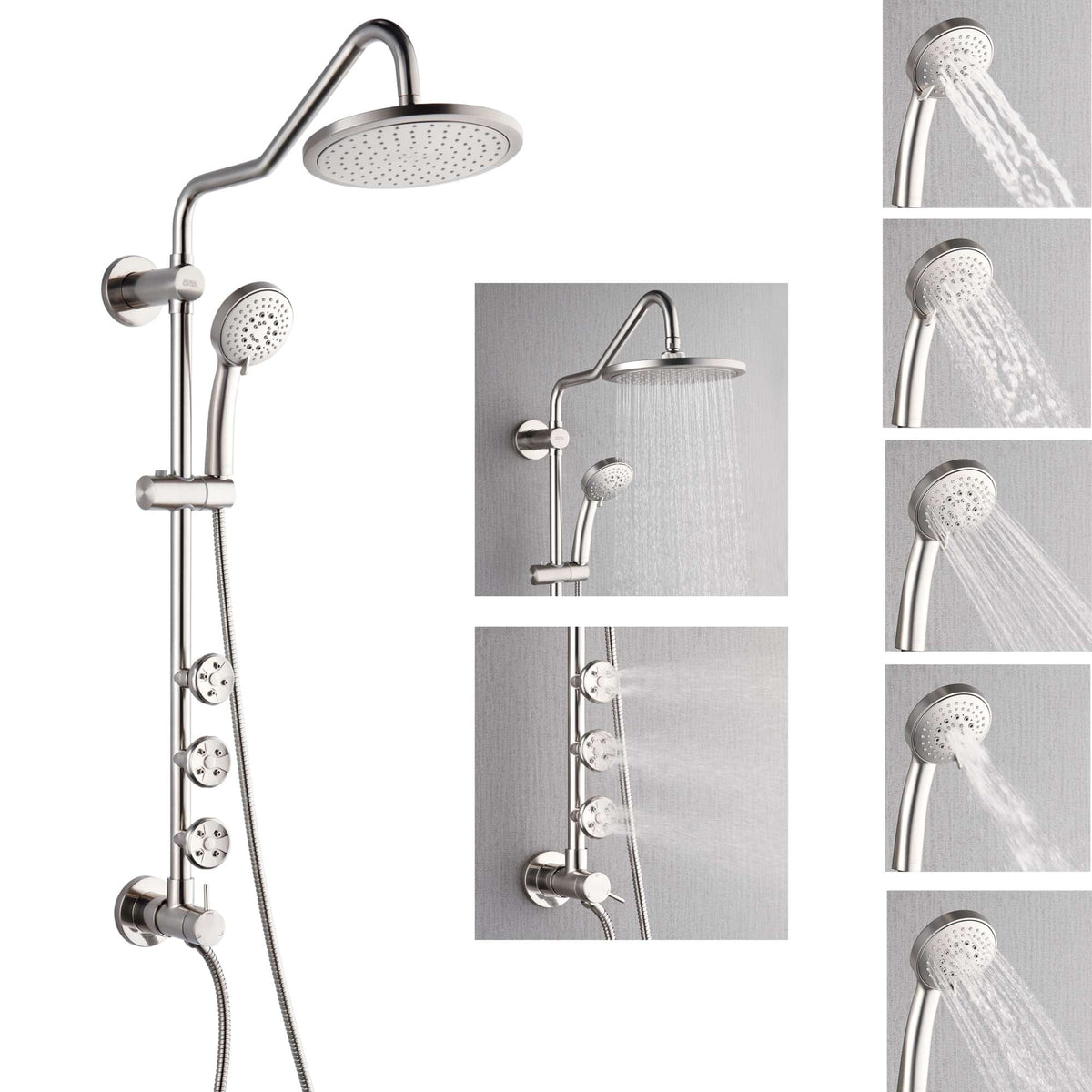 Forno Acqua AcquaSPA Retrofit Shower, Overhead Rainfall Shower, Handheld Shower Head, Body Jets, 6 Way Diverter, Brushed Nickel Finish, 2.5 GPM Flow Rate - SC31BN-C2