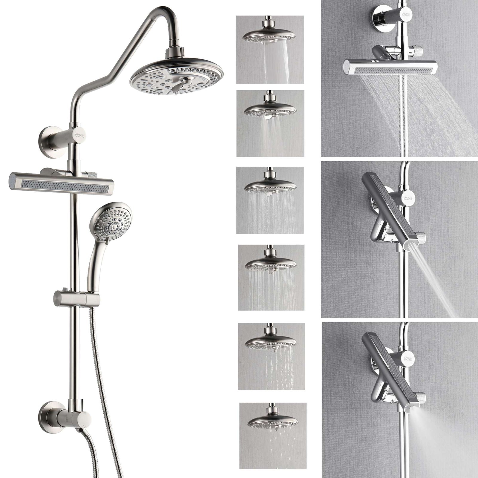 Forno Acqua AcquaFALL Shower, Brushed Nickel Finish, Overhead Rainfall Shower, 7 Way Diverter, Handheld Shower Head, Body Jets, 2.5 GPM Flow Rate - SCW2BN-C2