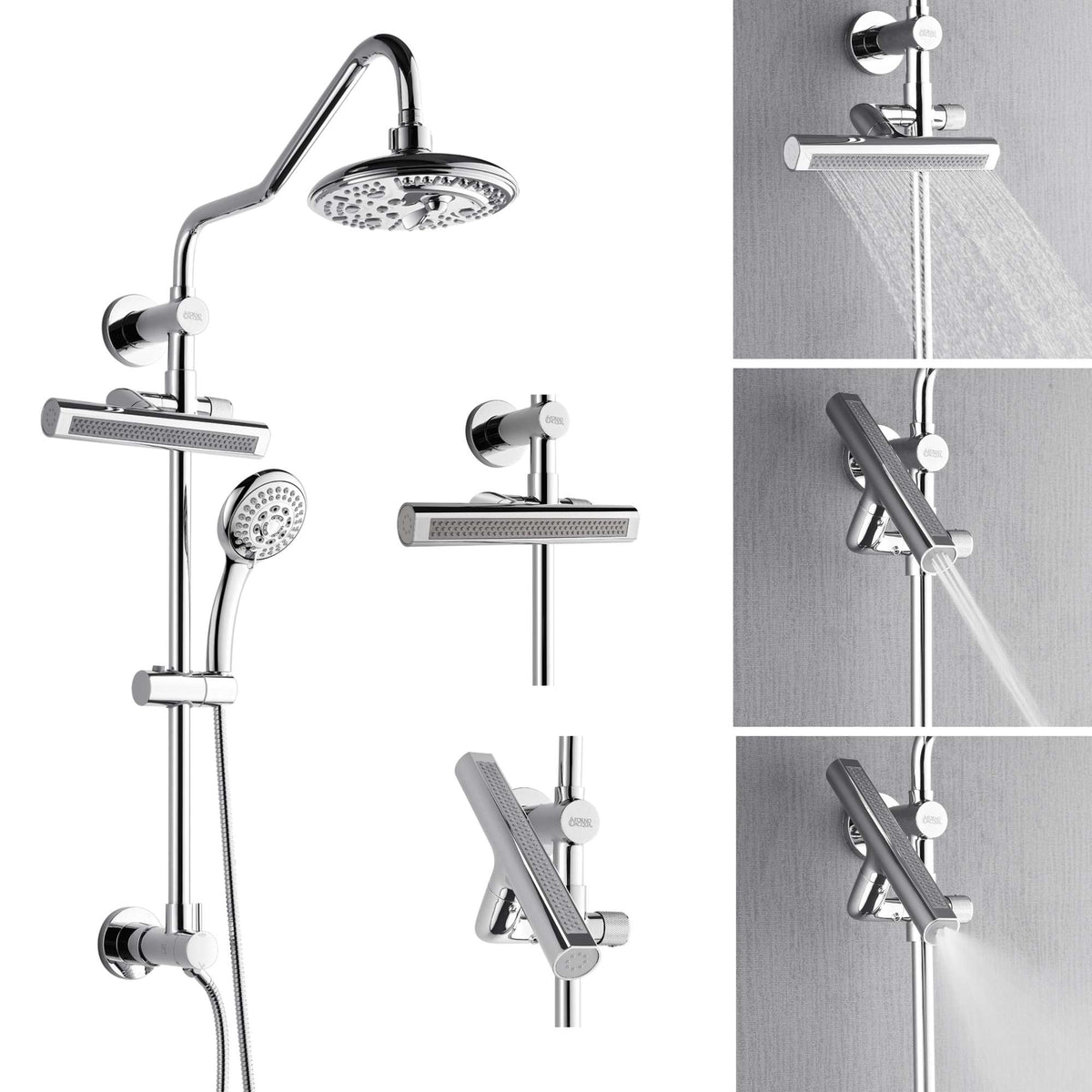 Forno Acqua AcquaFALL Shower, Polished Stainless Steel Finish, Overhead Rainfall Shower, 7 Way Diverter, Handheld Shower Head, Body Jets, 2.5 GPM Flow Rate - SCW2CP-C2