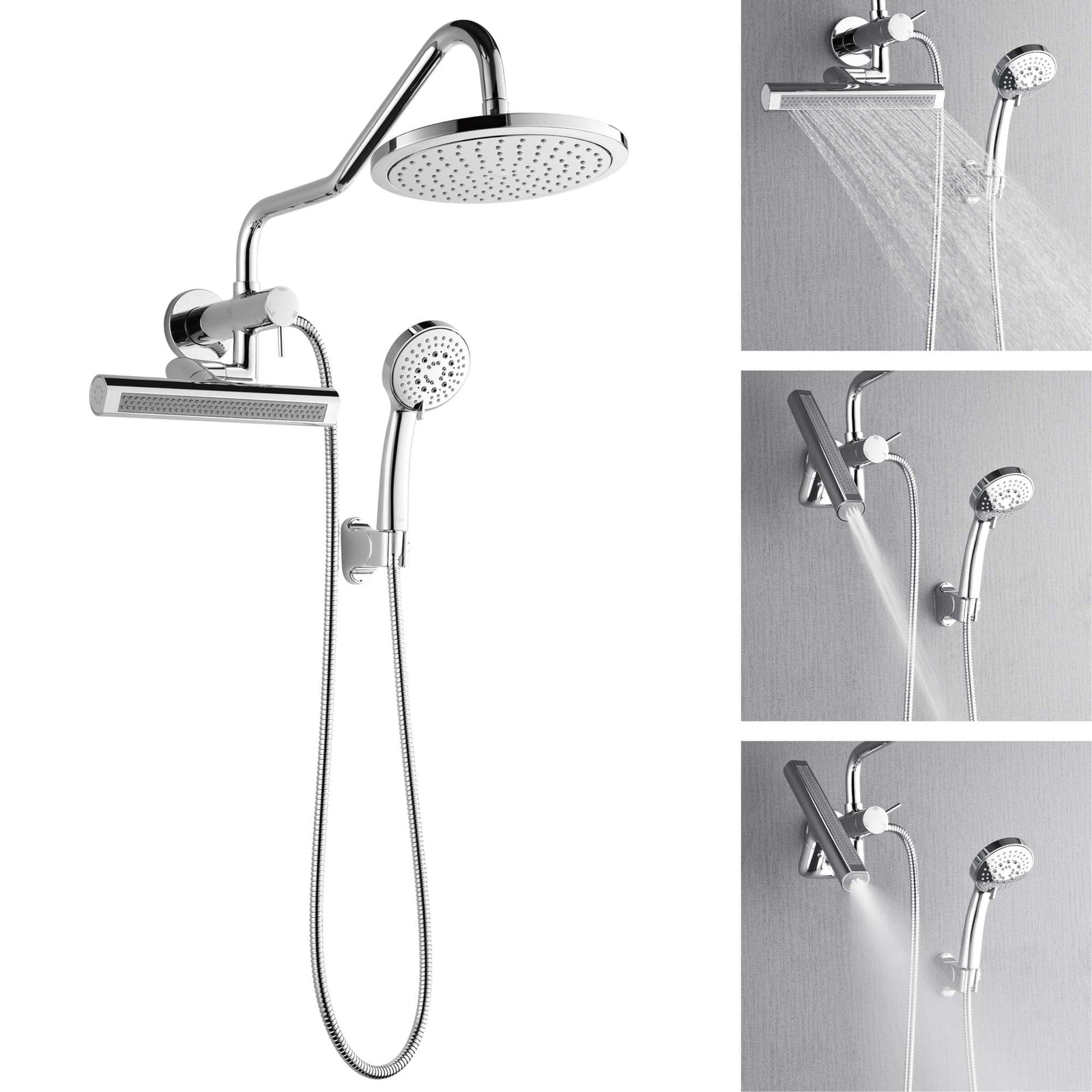 Forno Acqua AcquaFALL Mini Shower Head, Polished Stainless Steel Finish, Overhead Rainfall Shower, 7 Way Diverter, Handheld Shower Head, Body Jets, 2.5 GPM Flow Rate - SMW1CP-C2