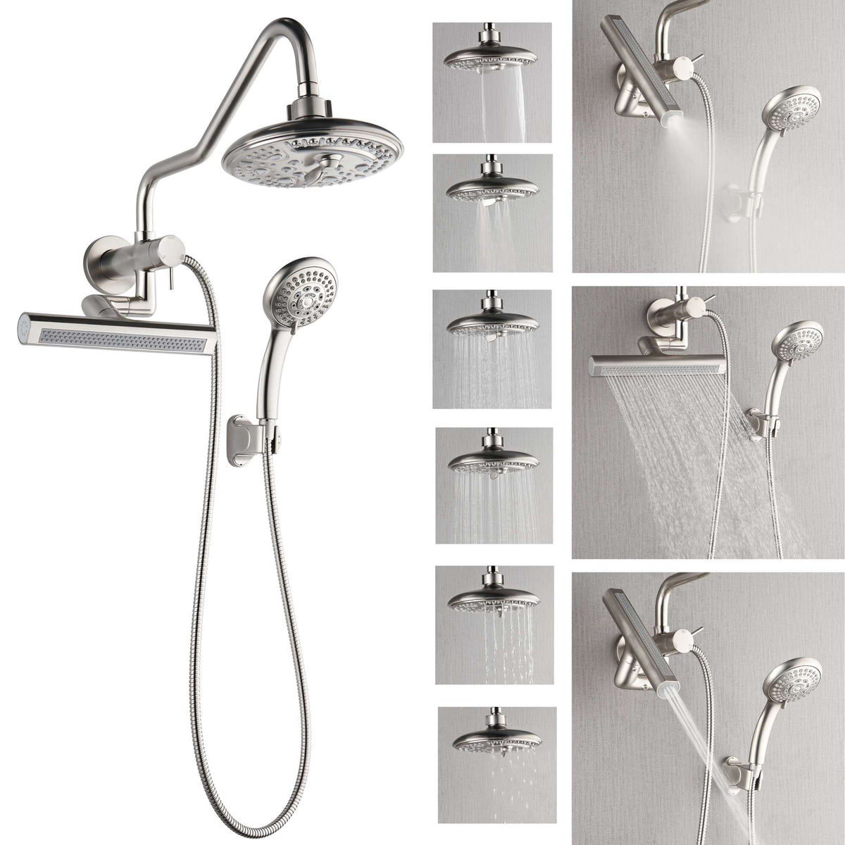 Forno Acqua AcquaFALL Mini 8 Inch Shower Head, Brushed Nickel Finish, Overhead Rainfall Shower, Handheld Shower Head, Body Jets, 1.8 GPM Flow Rate - SMW2BN-C8