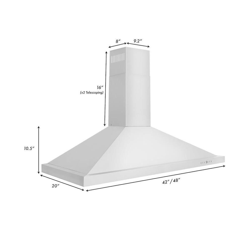 ZLINE KB-48 wall mount range hood dimension diagram