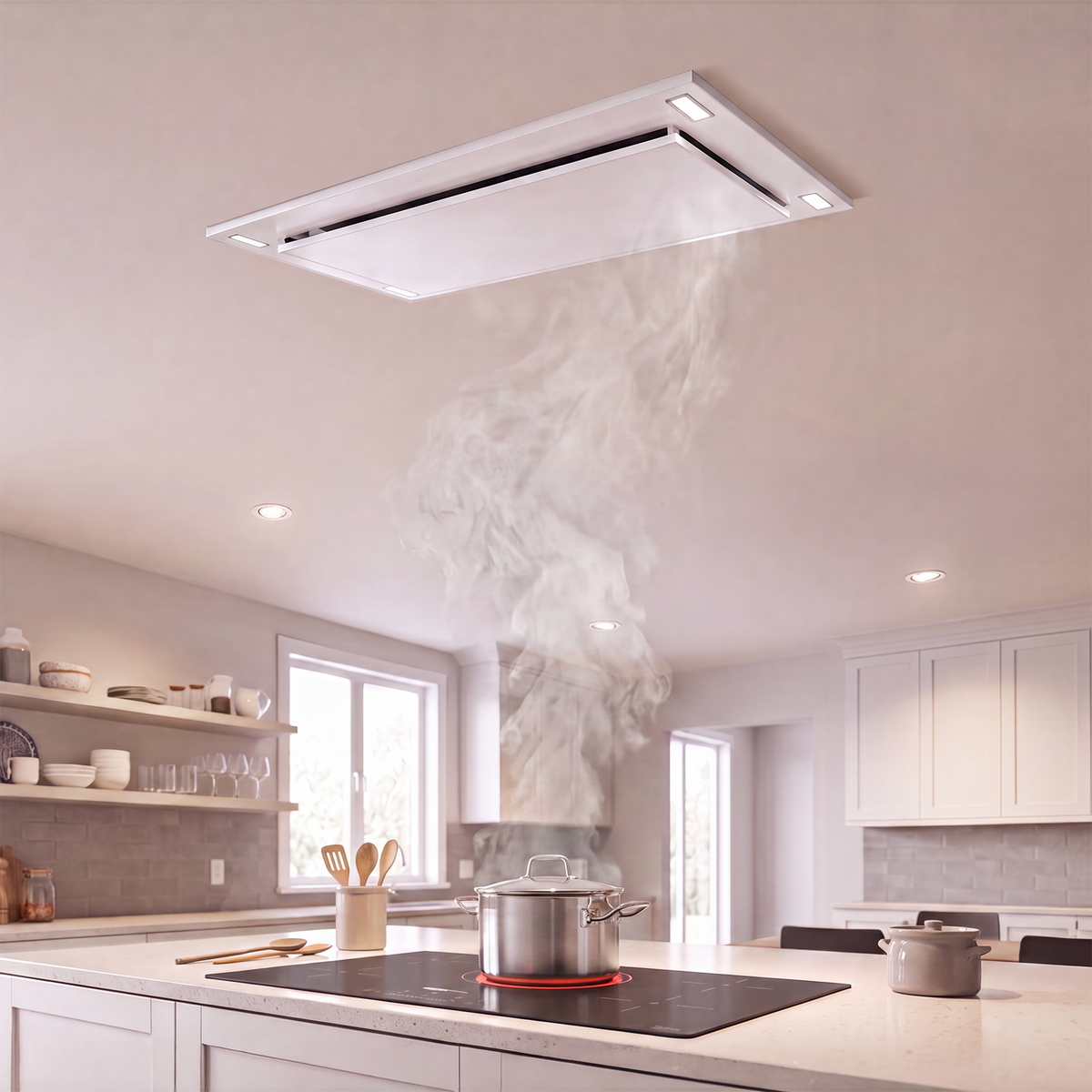 Victory 38-Inch 600 CFM Flush Ceiling Range Hood in Matte White