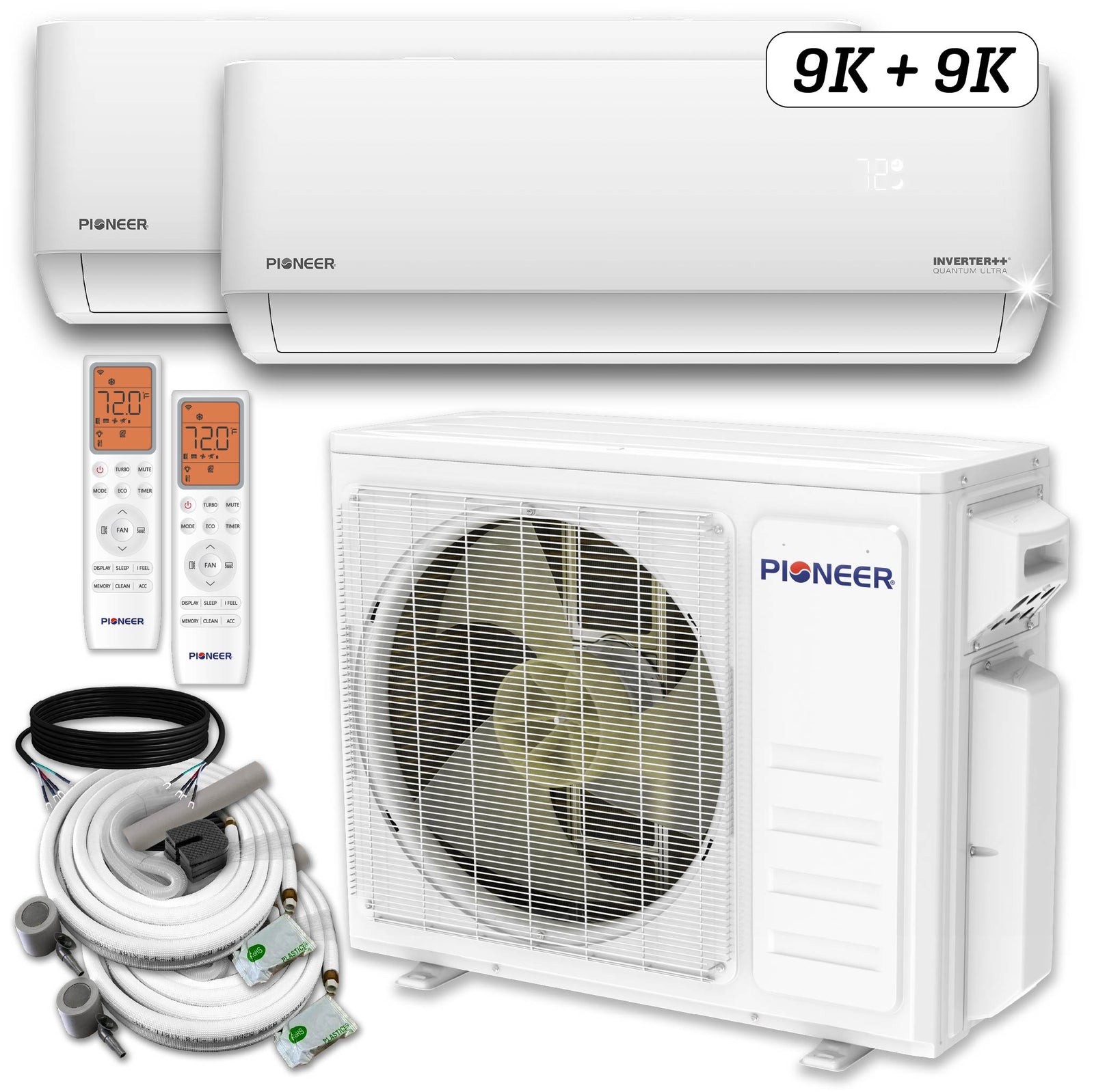 Pioneer Dual Split 18000 BTU 1.5-Ton Quantum Ultra Wi-Fi 24 SEER2 Energy-Star Multi (2) Zone Wall Mount Air Conditioner Heat Pump 230-Volt