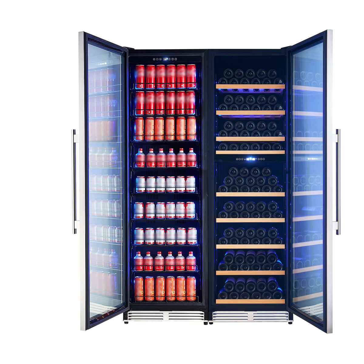 Forno Avellina 48-in, 31.8 cu.ft. triple zone side-by-side Wine/Beverage cooler, 427 cans & 94 Wine bottles, Blue LED lights - FWCDR6633-48S