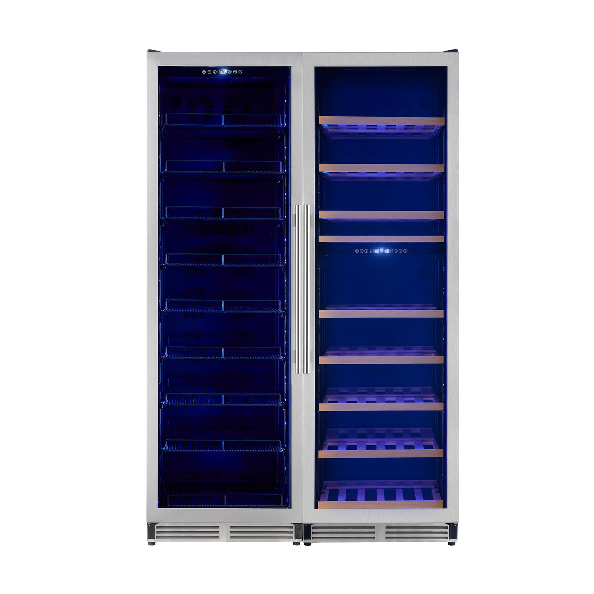 Forno Avellina 48-in, 31.8 cu.ft. triple zone side-by-side Wine/Beverage cooler, 427 cans & 94 Wine bottles, Blue LED lights - FWCDR6633-48S