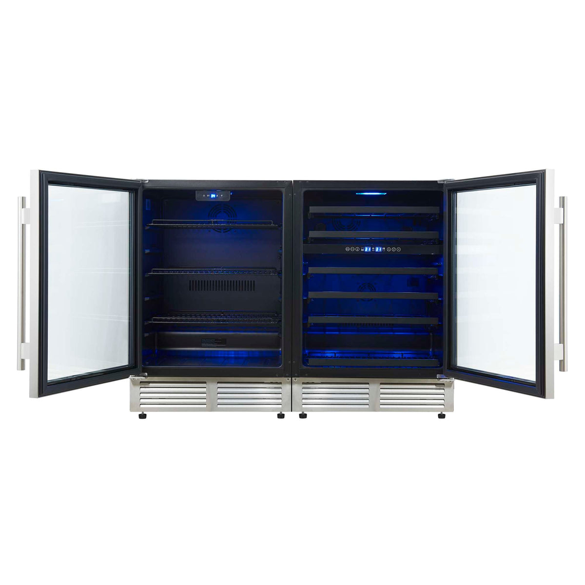 Forno Gemello 48 Inch Side-by-Side Wine and Beverage Cooler in Stainless Steel, French Door, 9.6 cu. ft. - FWCDR6699-48S
