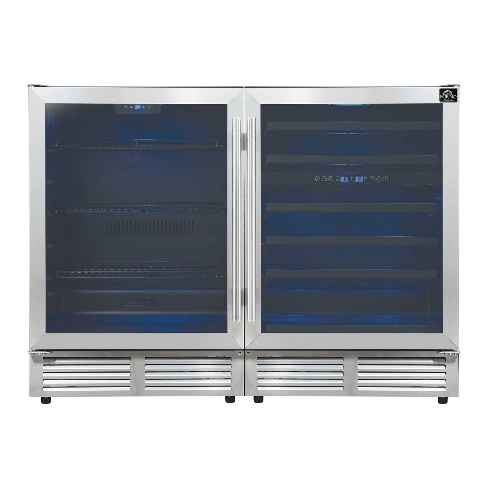 Forno Gemello 48 Inch Side-by-Side Wine and Beverage Cooler in Stainless Steel, French Door, 9.6 cu. ft. - FWCDR6699-48S