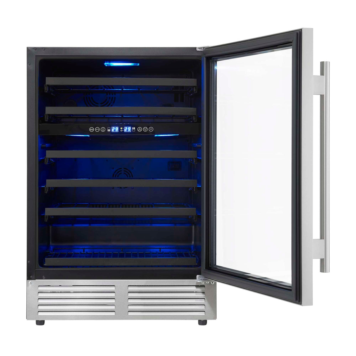 Forno Bacchino 24 Inch Wine Cooler, Stainless Steel, with LED Lighting, Triple Glass Door, 51 Bottle Capacity, Built-In or Freestanding - FWCDR6634-24S