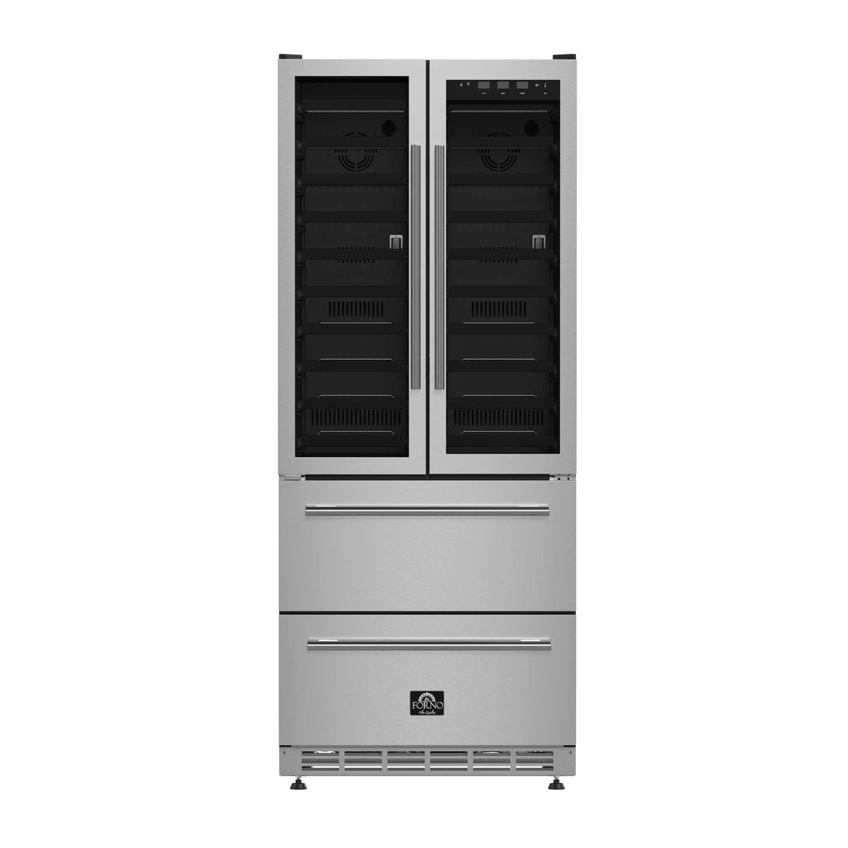 Forno Campania 32-Inch Wine Cooler, Stainless Steel, Dual Wine Zones, Two Beverage Drawers, 17.7 cu.ft - FWCDR6635-32S