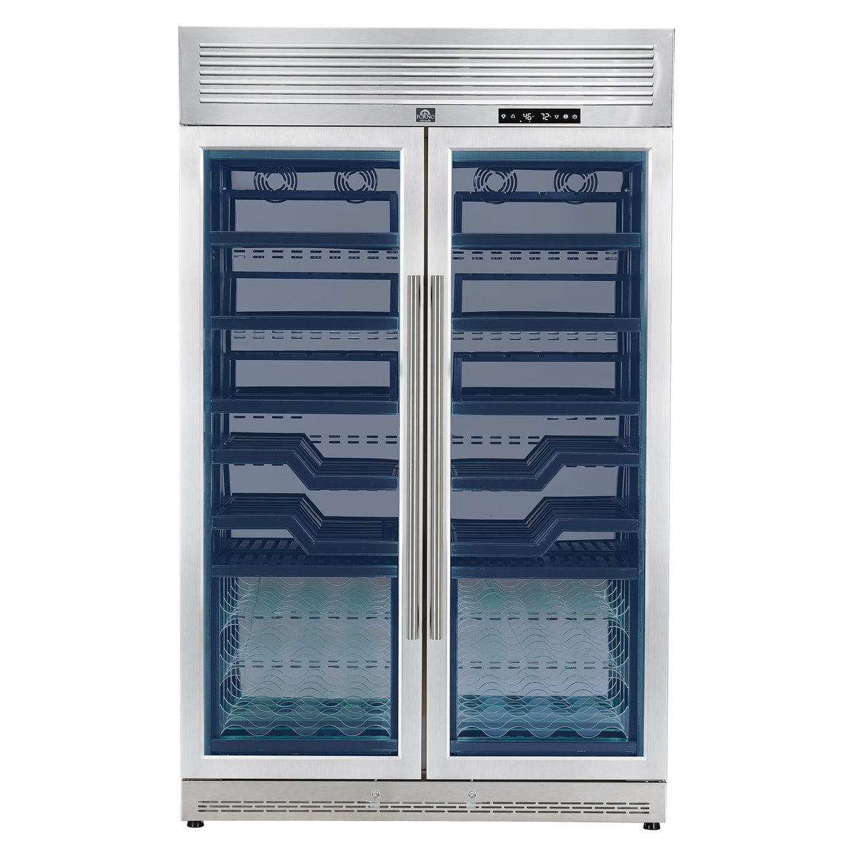 Forno Abruzzo 48-Inch Dual Zones Wine Cellar, 102 Bottles, 24 cu. ft., Green Acrylic Holders & Black Shelves - FWCDR6610-48S