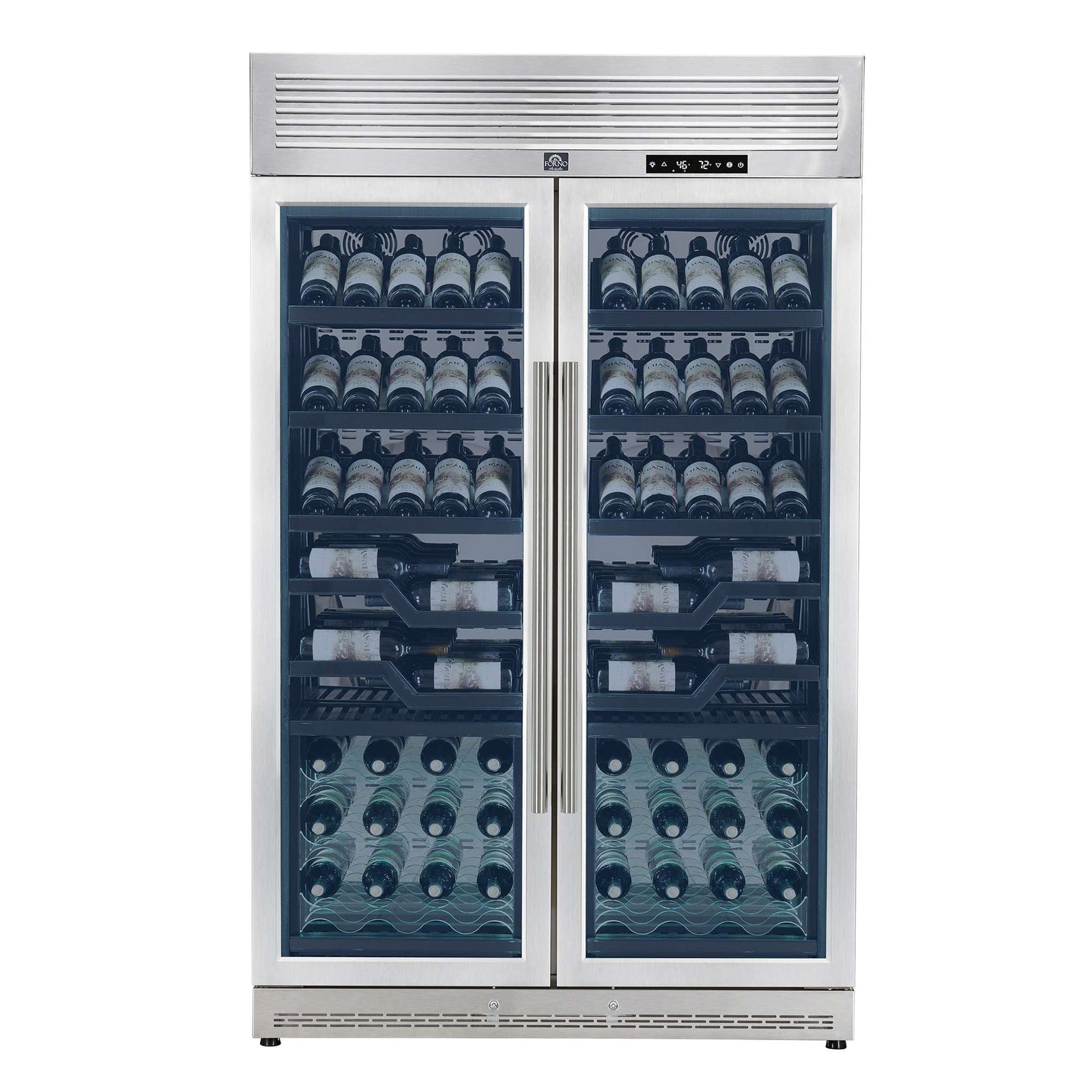 Forno Abruzzo 48-Inch Dual Zones Wine Cellar, 102 Bottles, 24 cu. ft., Green Acrylic Holders & Black Shelves - FWCDR6610-48S