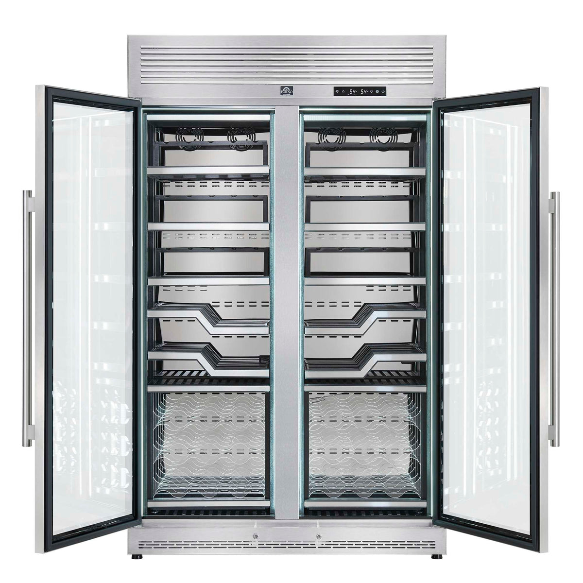 Forno Abruzzo 48-Inch Dual Zone Wine Cellar, 102 Bottles, 24 cu. ft., Clear Acrylic Holders & Stainless Trim Shelves - FWCDR6611-48S