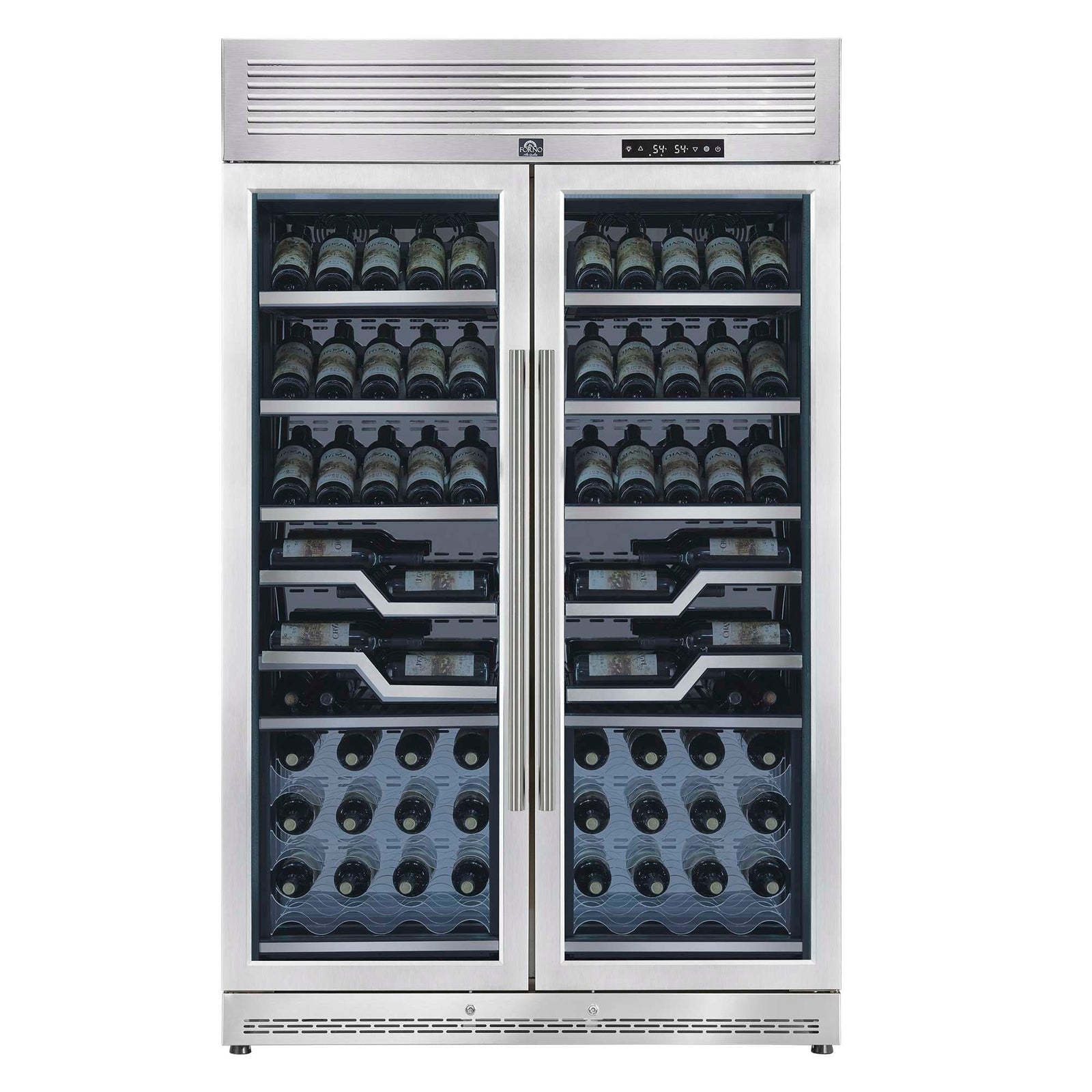 Forno Abruzzo 48-Inch Dual Zone Wine Cellar, 102 Bottles, 24 cu. ft., Clear Acrylic Holders & Stainless Trim Shelves - FWCDR6611-48S
