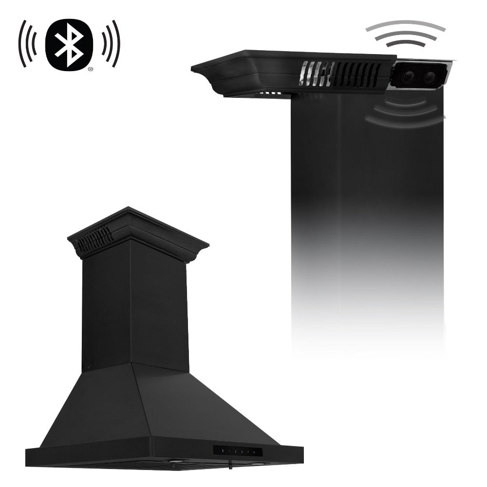 ZLINE CrownSound 30-inch range hood in black stainless steel BSKBNCRN-BT-30