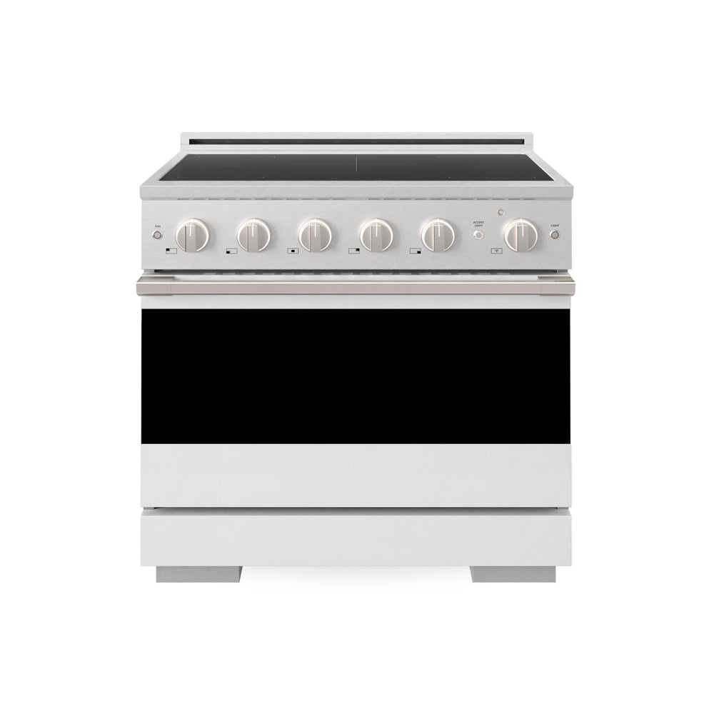 ZLINE Marino 36-inch range in satin stainless steel with white matte door MINRS-WM-36