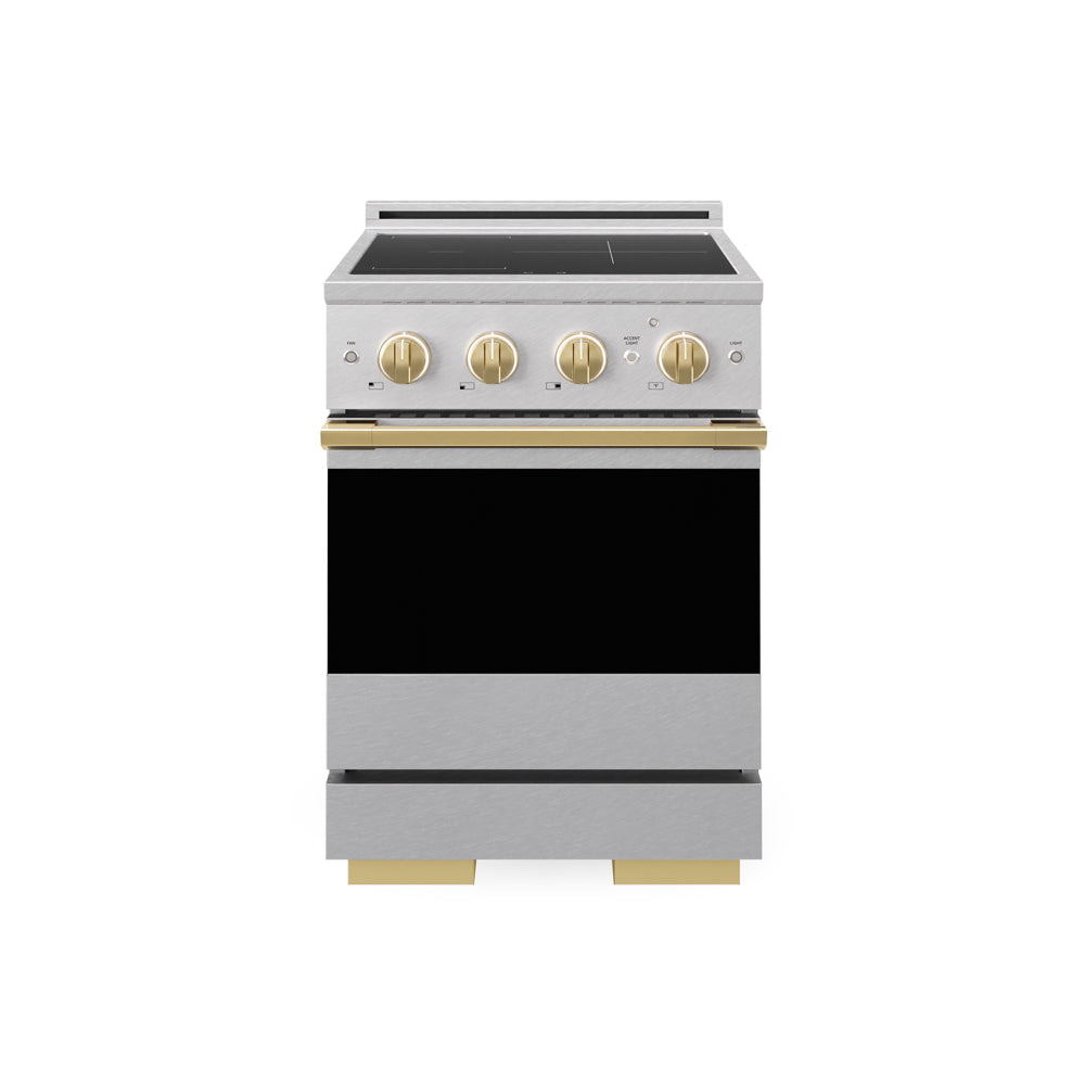 ZLINE Autograph Edition Marino 24-inch range in satin stainless steel and polished gold accents MINRSZ-24-G