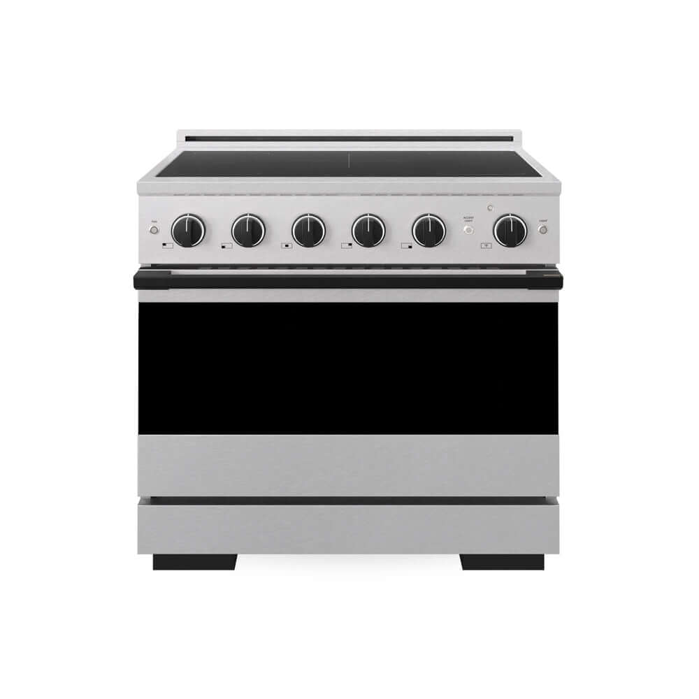 ZLINE Autograph Edition Marino 36-inch range in satin stainless steel and matte black accents MINRSZ-36-MB